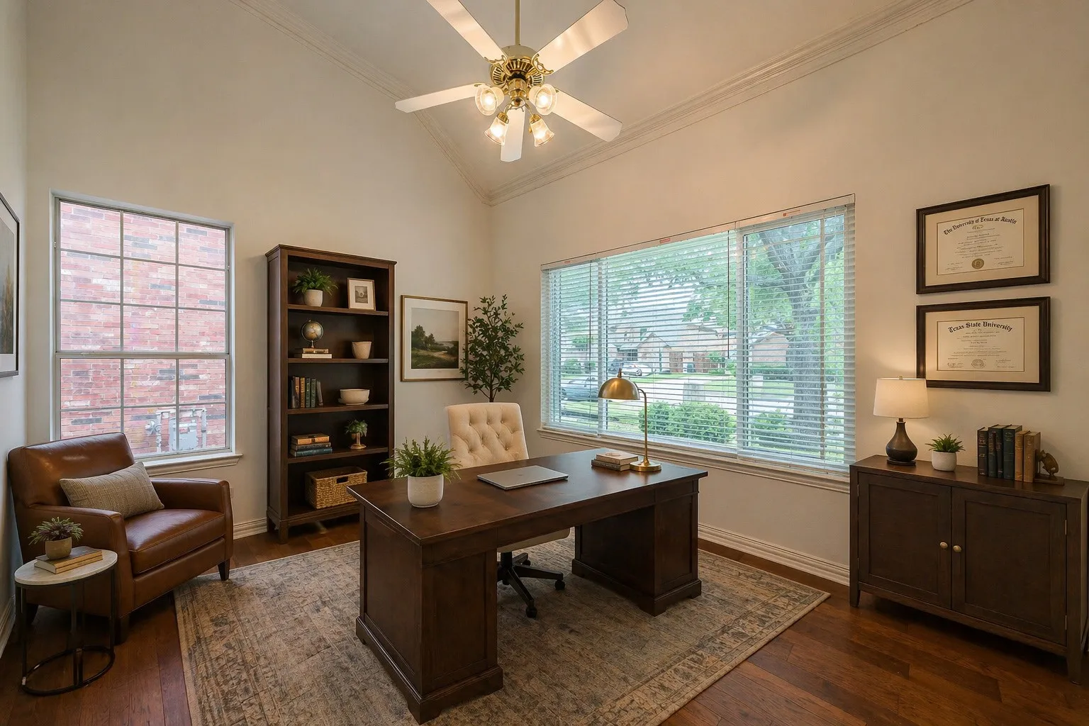 AI virtual staging in this bright office.