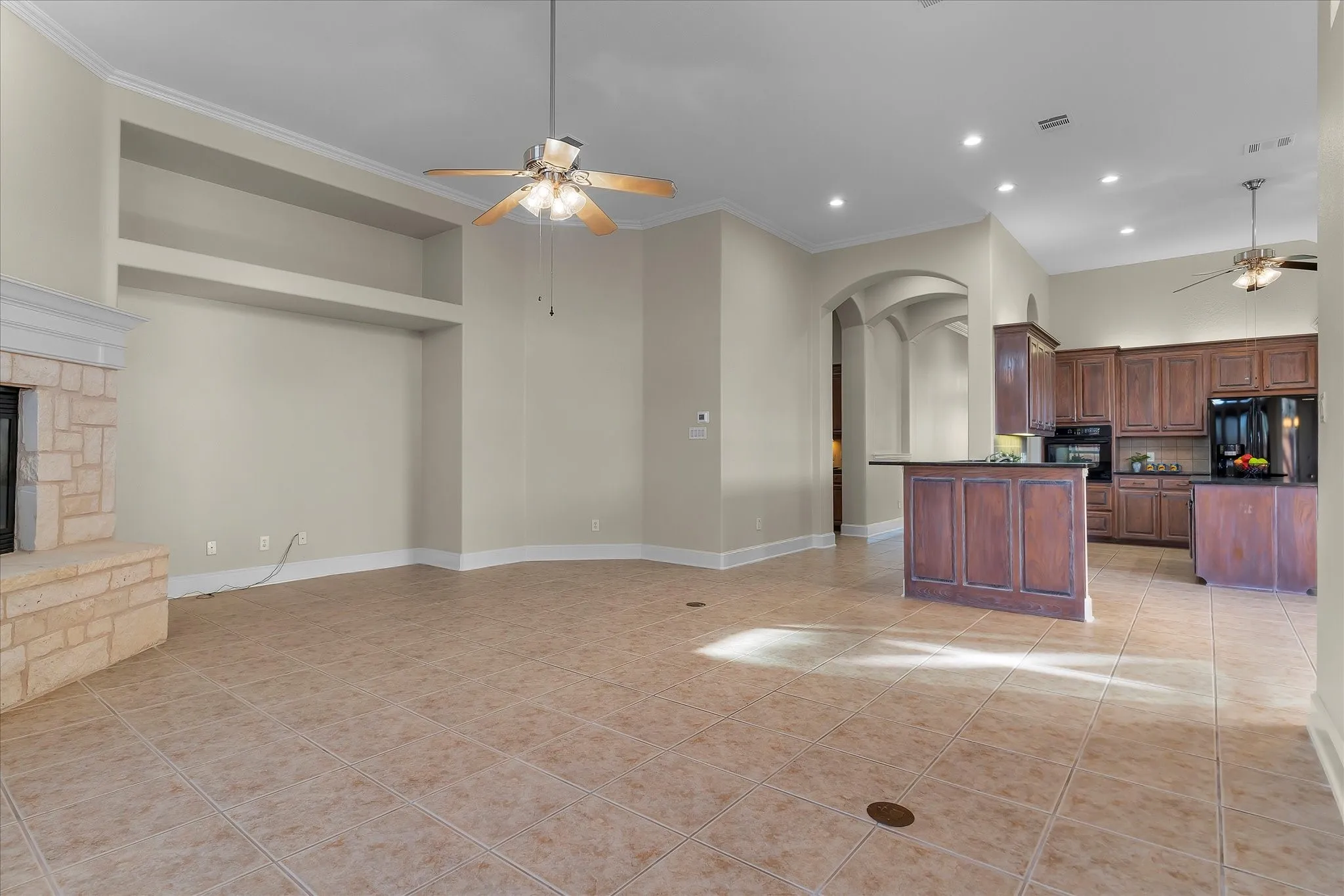 Living Room view toward entry hall and kitchen