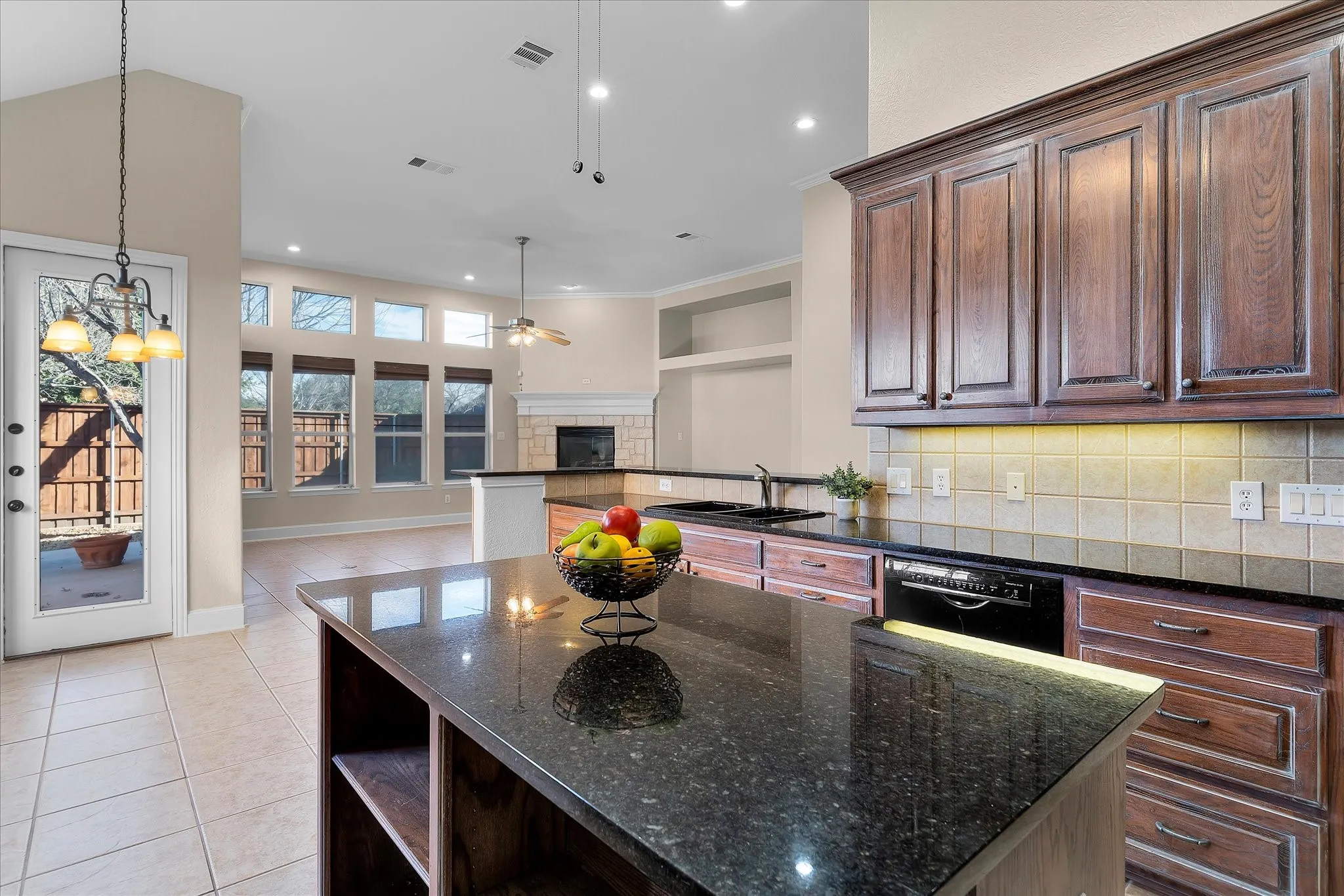 View from Kitchen to Breakfast and Living Areas