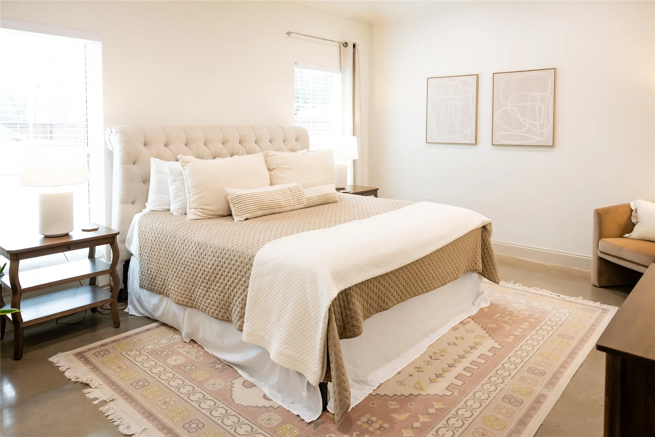 Bedroom with concrete flooring