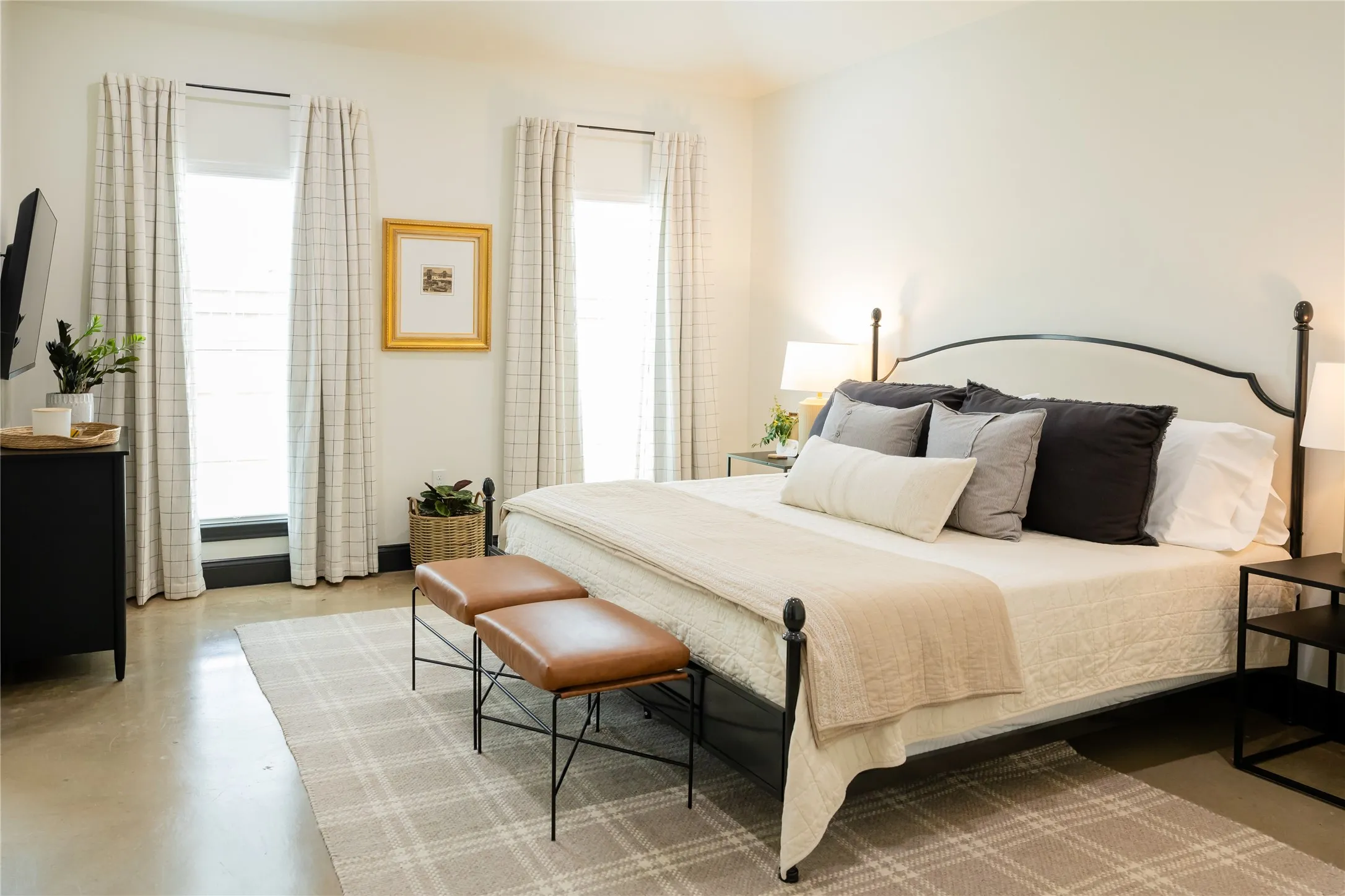 Bedroom with concrete floors