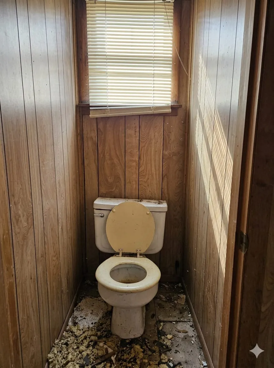 Bathroom with toilet and wood walls