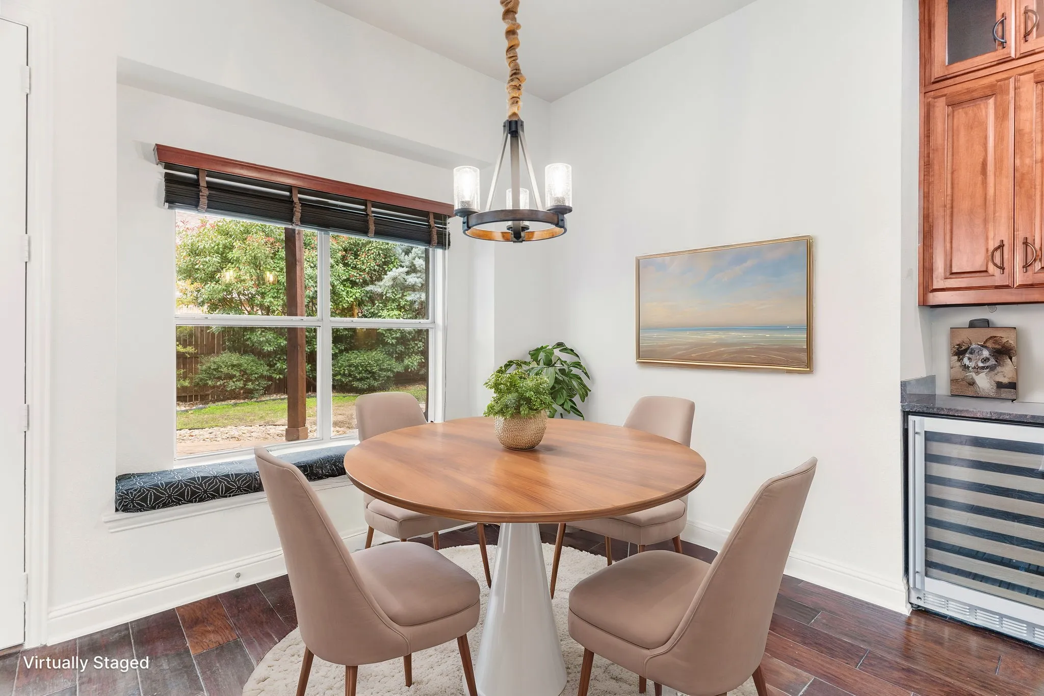 Casual dining in the breakfast nook with a charming window seat too.