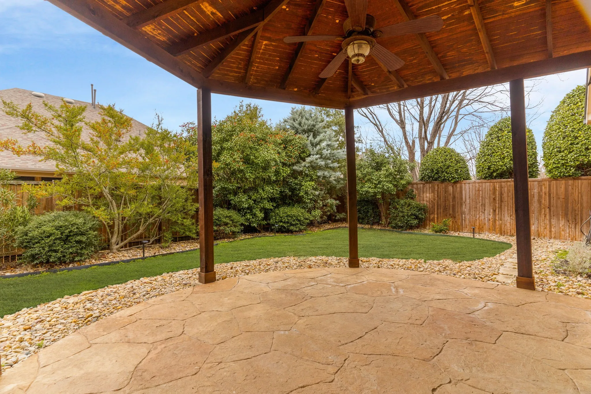 The beautifully landscaped, private backyard surrounds an arbor-covered patio ~ great for entertaining year-round.Landlord covers lawncare in rent.