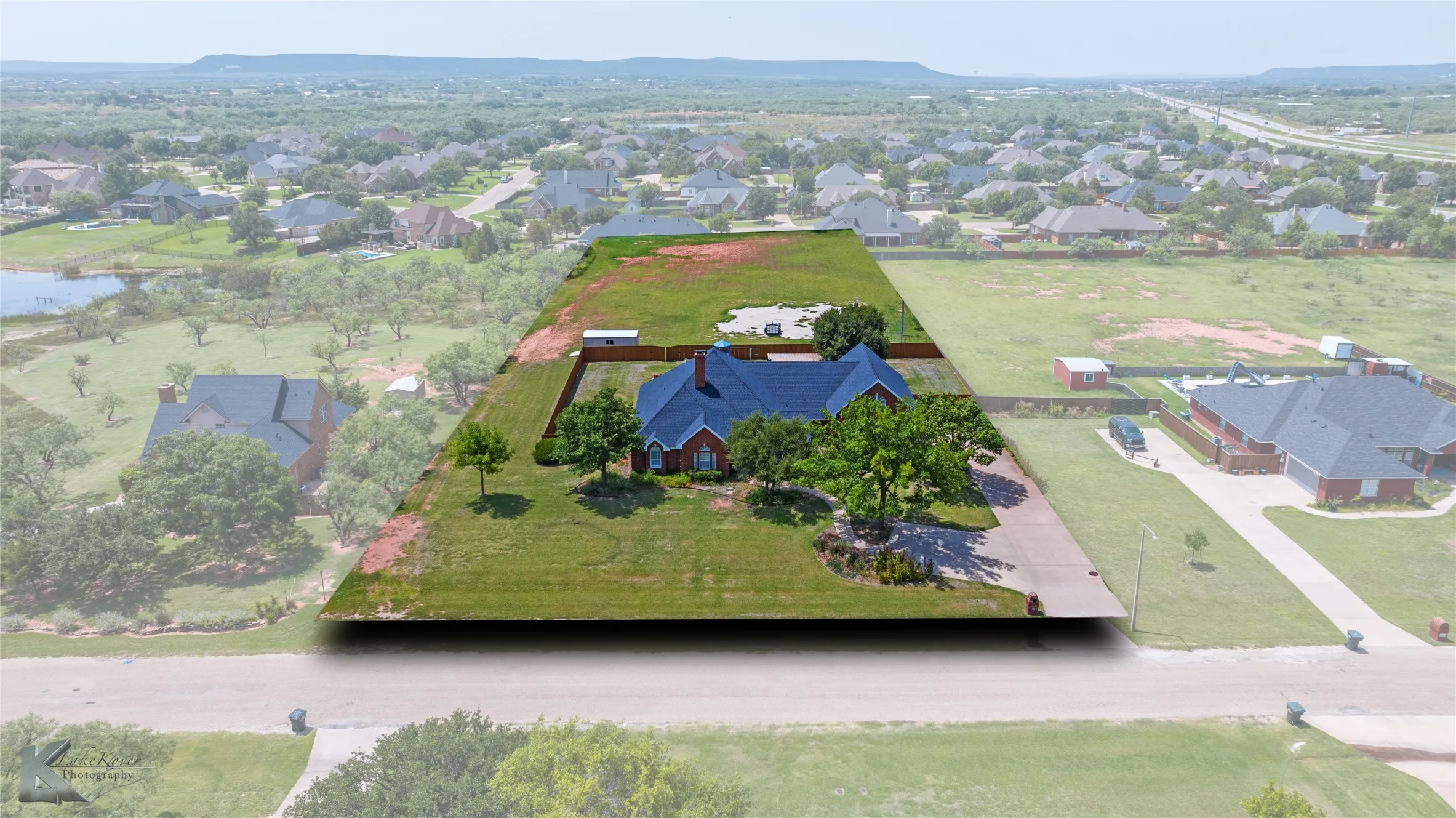 Aerial perspective of suburban area