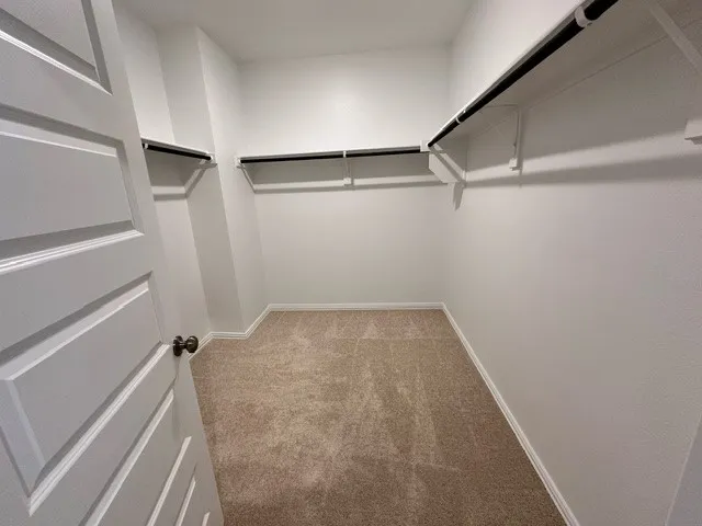 Walk in closet featuring light carpet