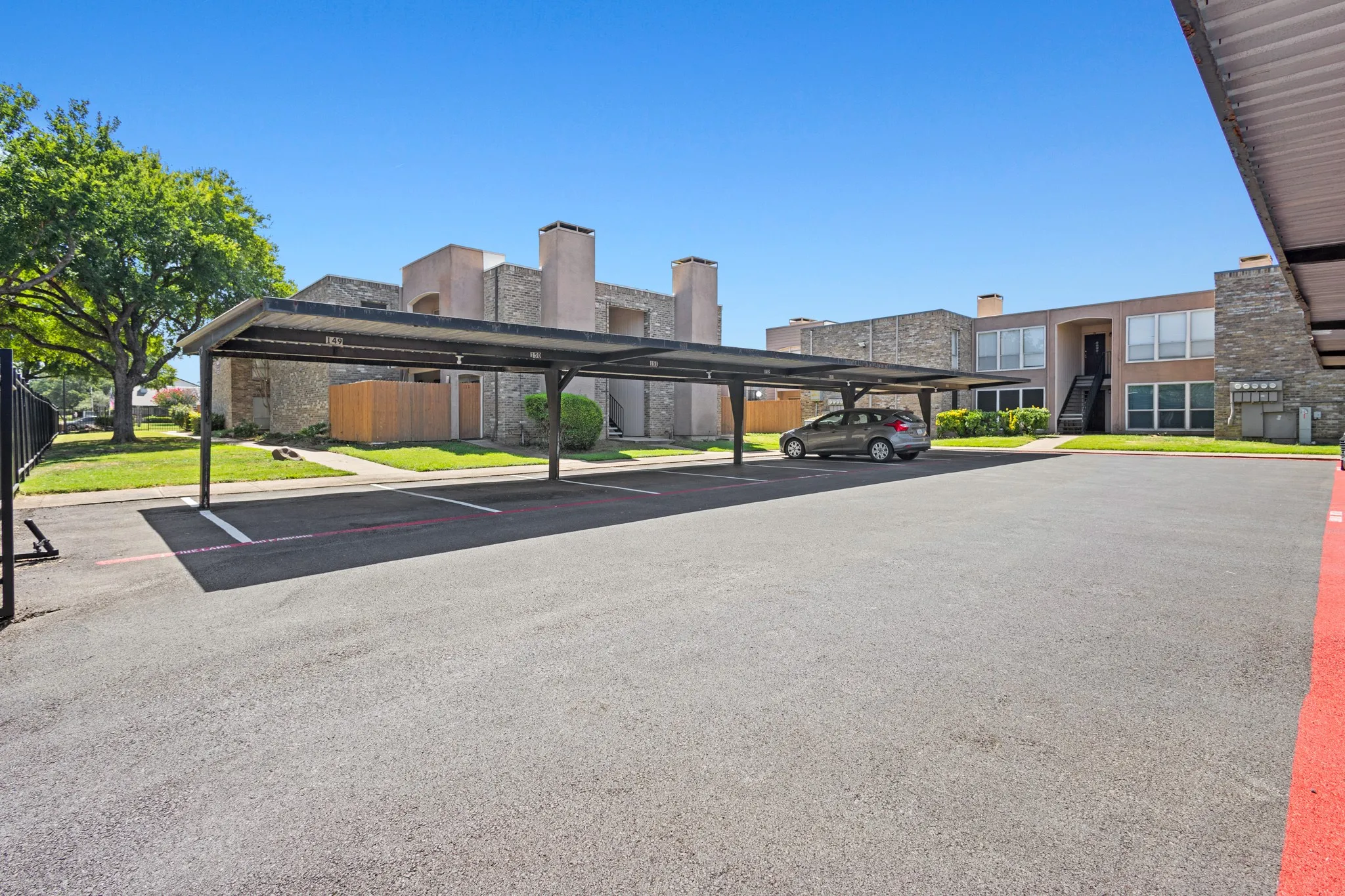 View of partially covered parking lot