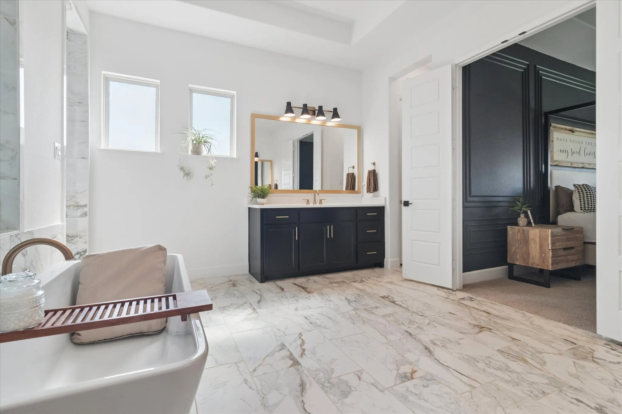 2 oversized walk in closets. Double door into primary bedroom.