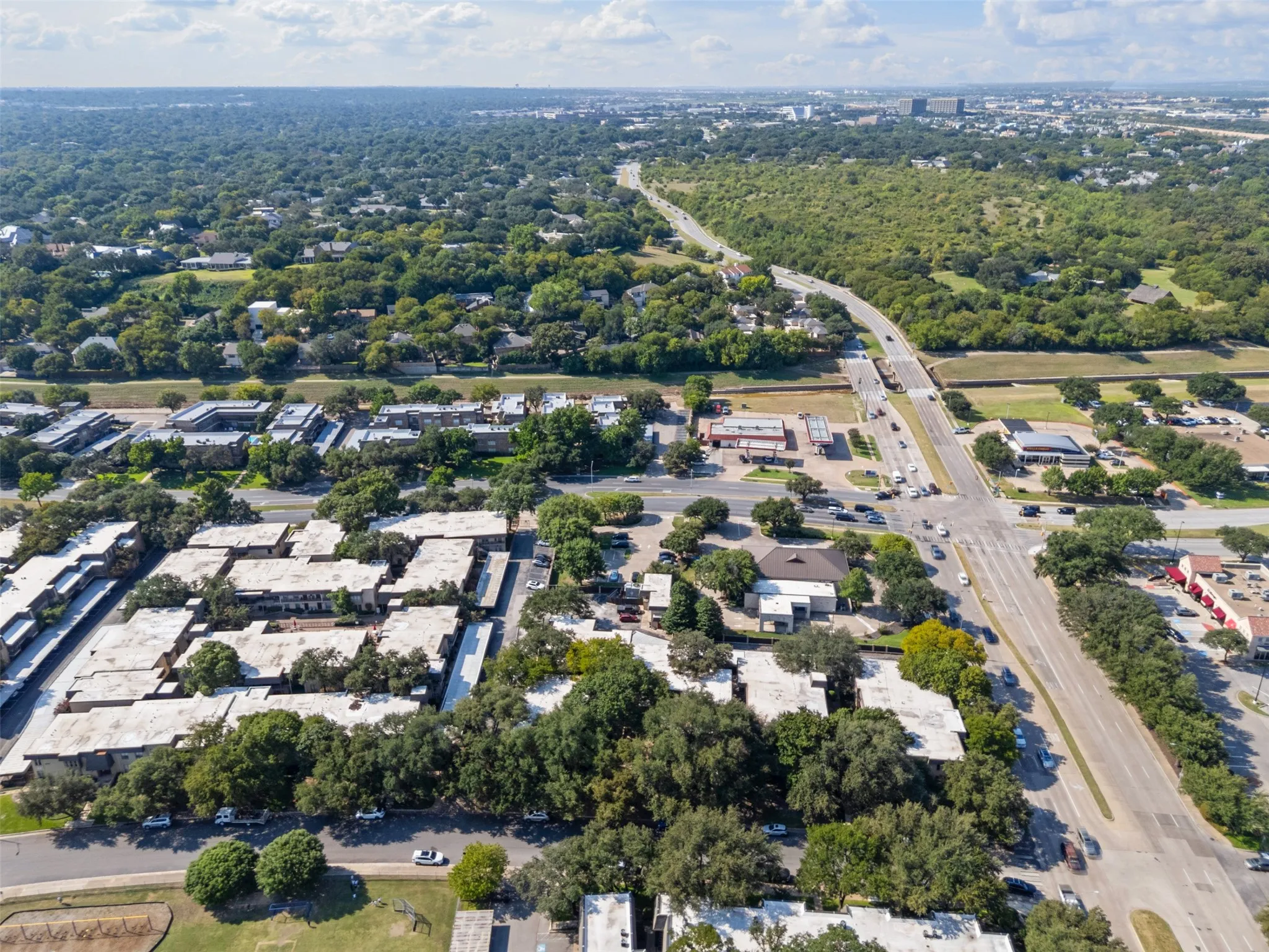 Aerial View looking south and Hulen Rd. to the right.
