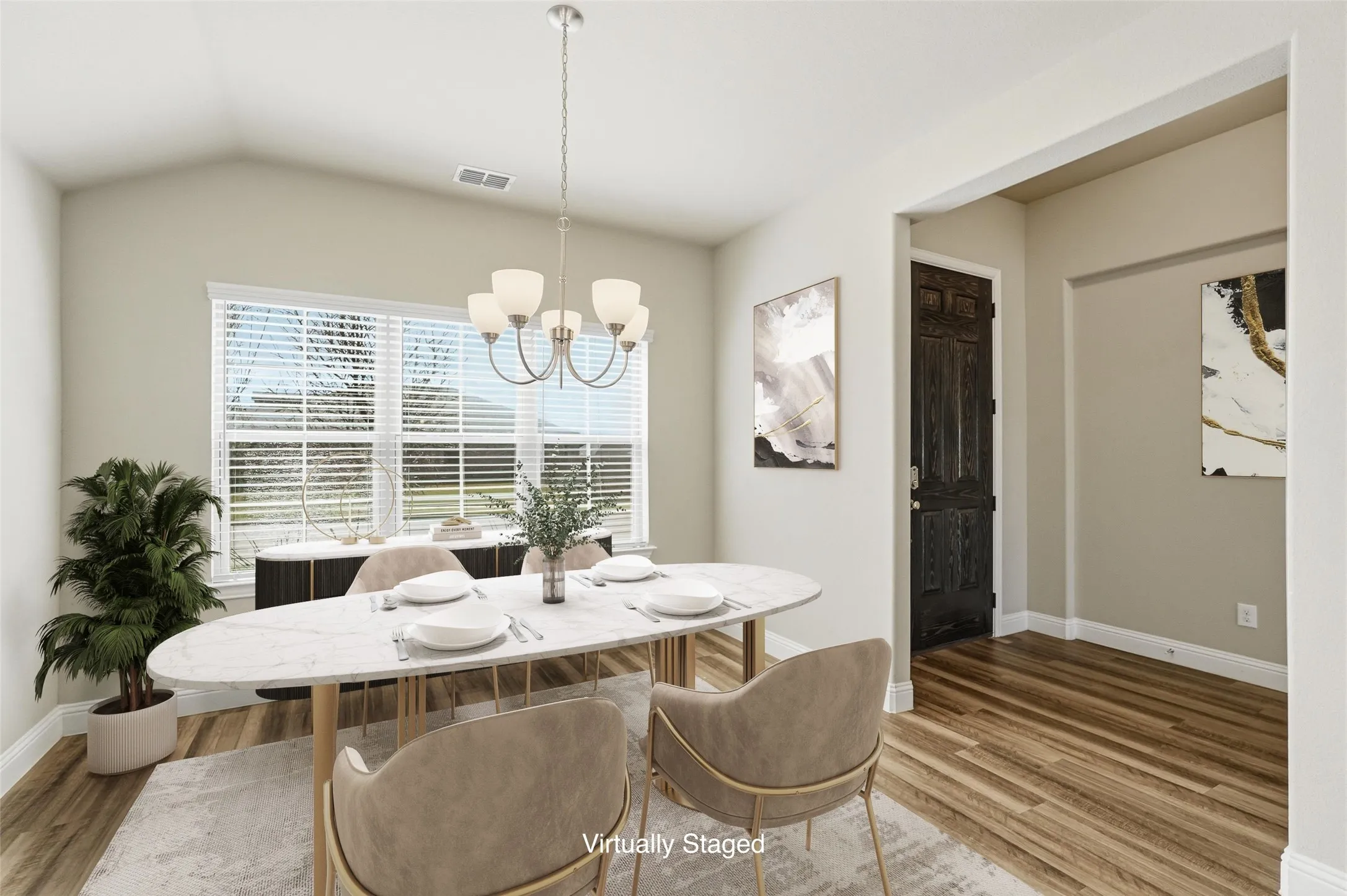 Dining Room Virtually Staged - Could easliy be a nice office by putting french doors at the opening!