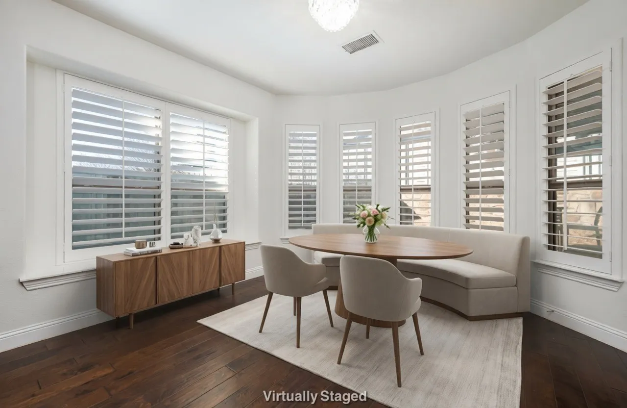 Dining area featuring dark wood-type flooring