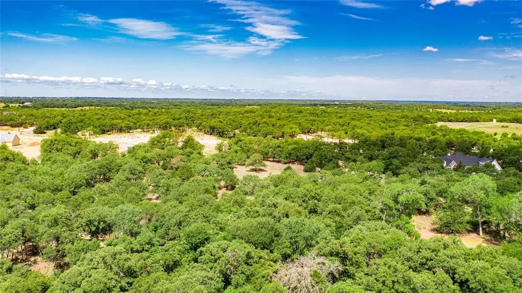 Aerial view of the 2-acre lot offering lots of trees and beautiful rolling terrain.