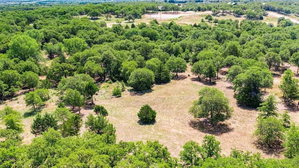 Aerial view of the 2-acre lot offering lots of trees and beautiful rolling terrain.
