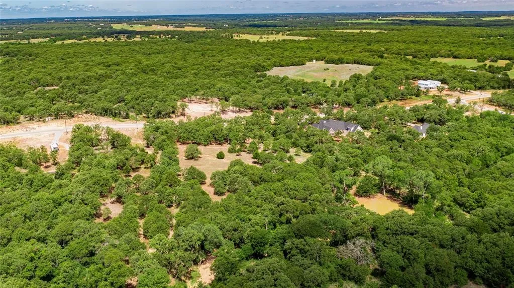 Aerial view of the 2-acre lot offering lots of trees and beautiful rolling terrain.