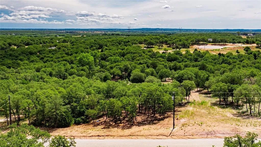 Aerial view of the 2-acre lot offering lots of trees and beautiful rolling terrain.