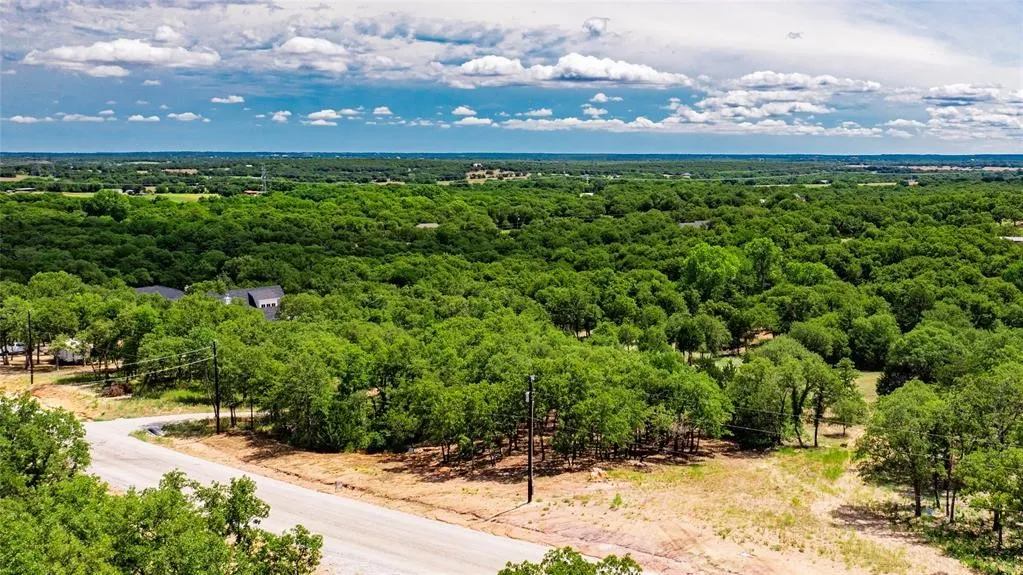 Aerial view of the 2-acre lot offering lots of trees and beautiful rolling terrain.