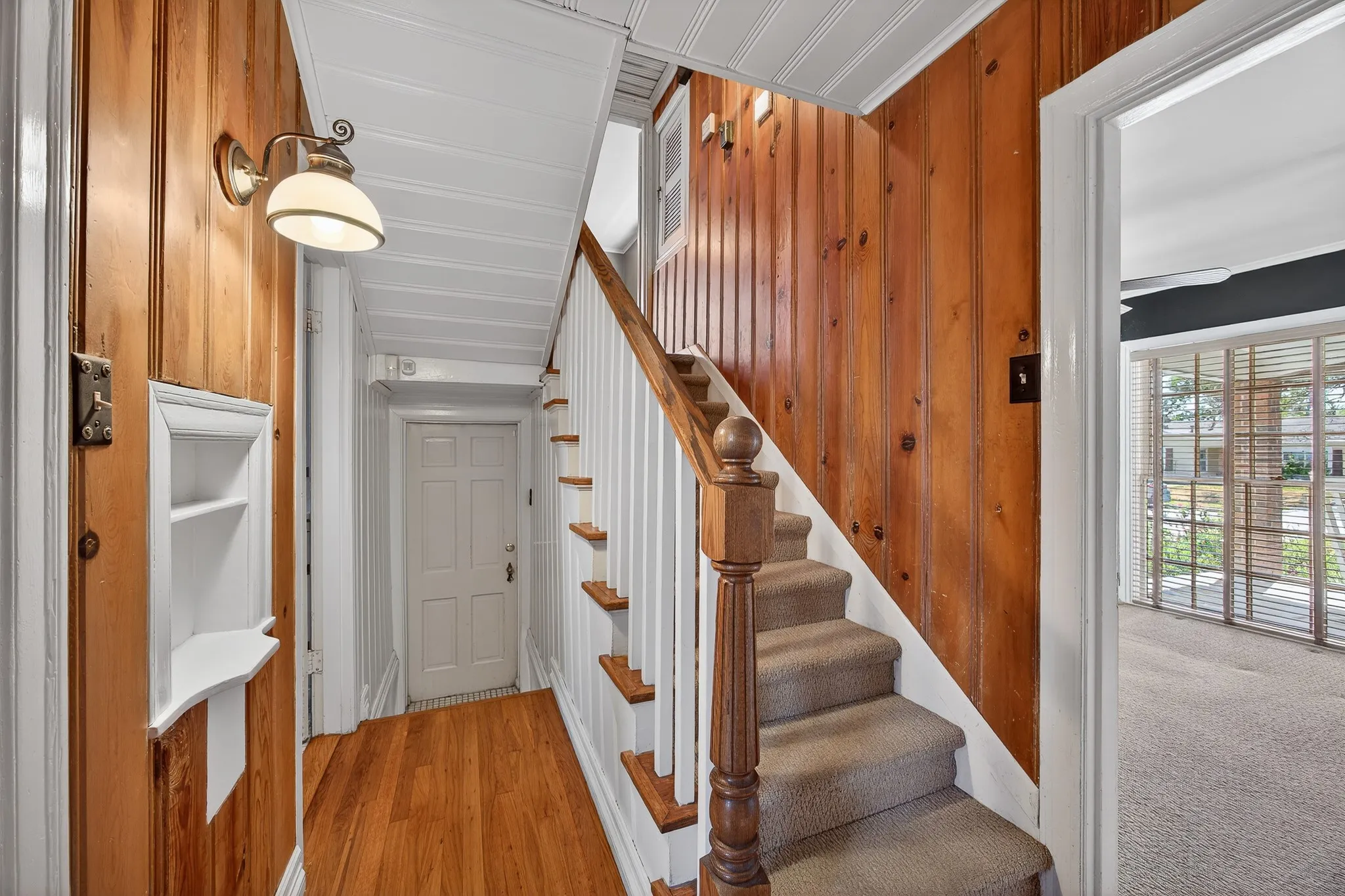 knotty pine stairway
