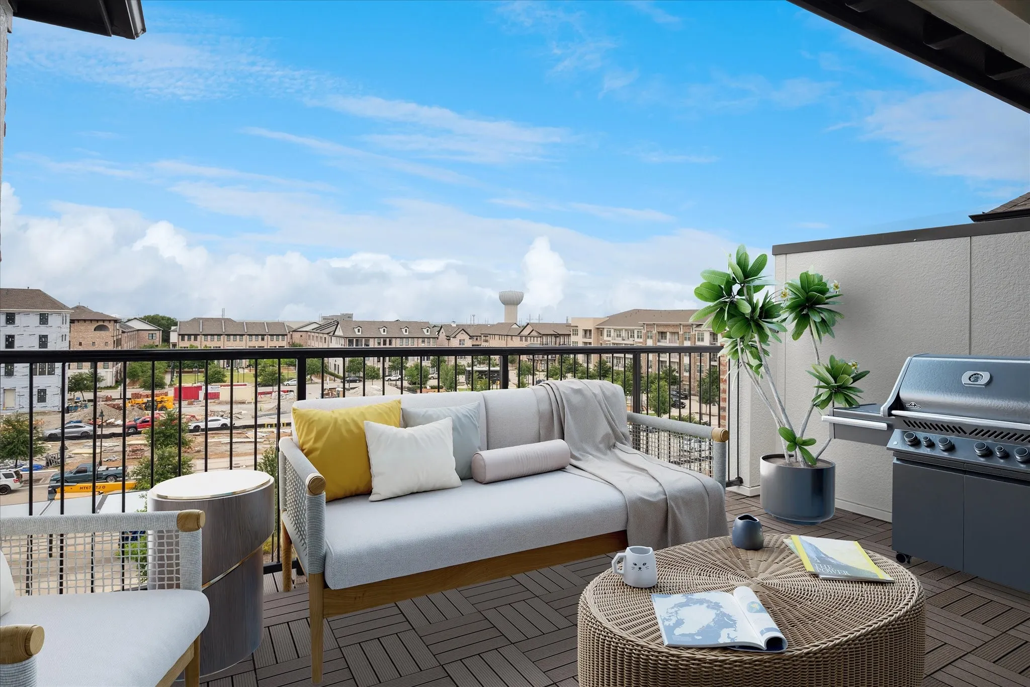 Balcony with an outdoor hangout area and a grill