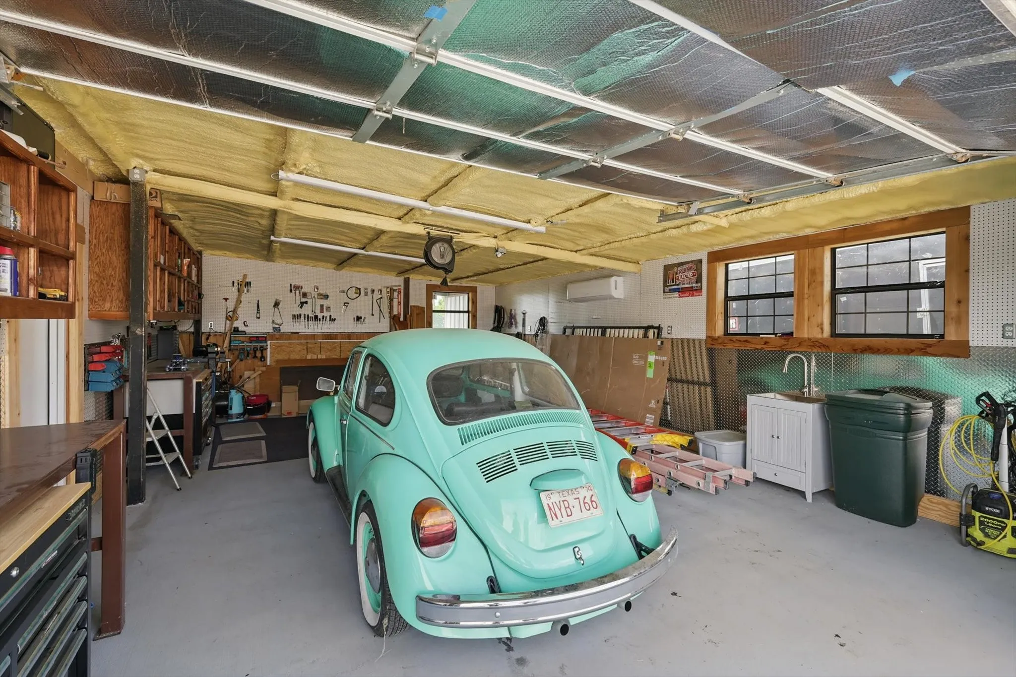 Garage with a wall mounted AC