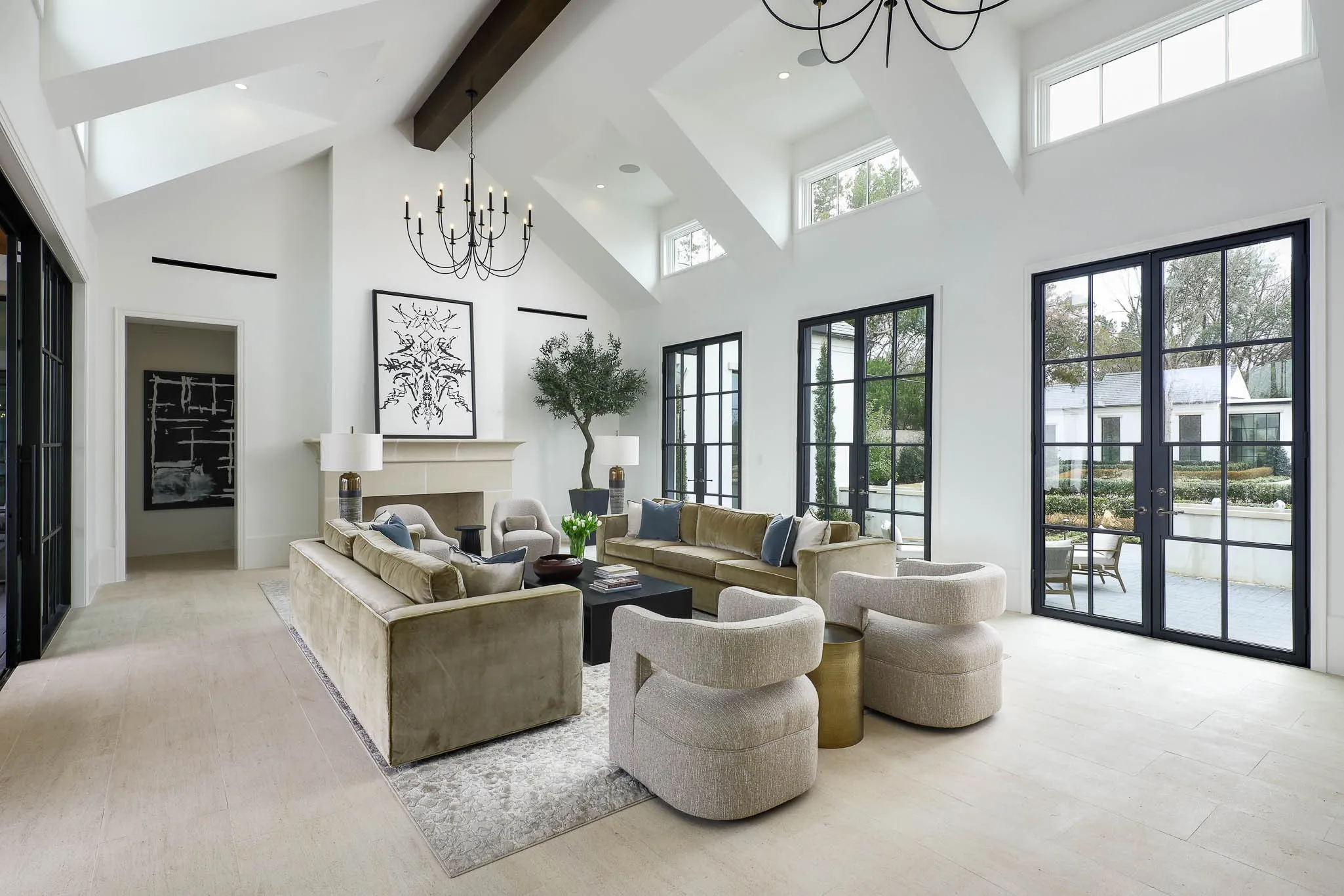 Great room looking out to the front courtyard