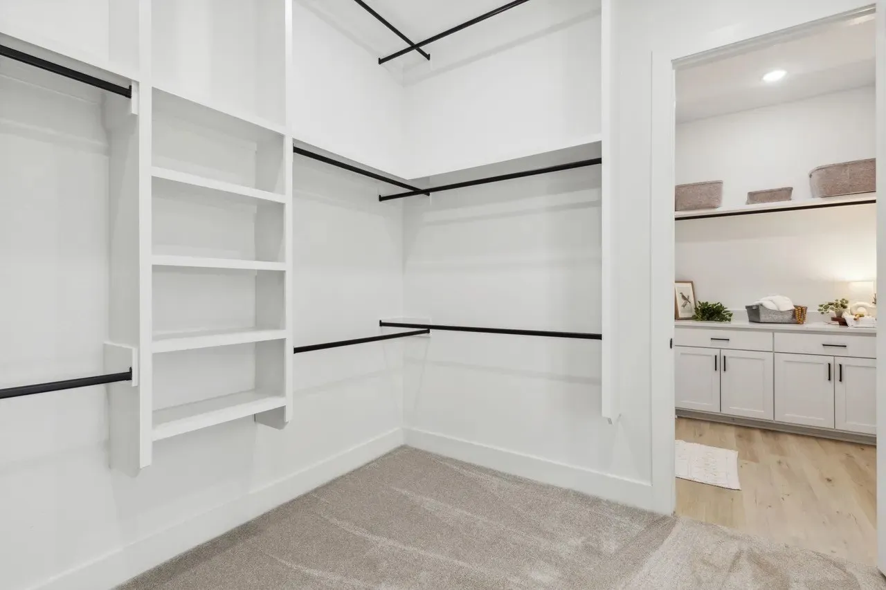 Walk in closet with light carpet