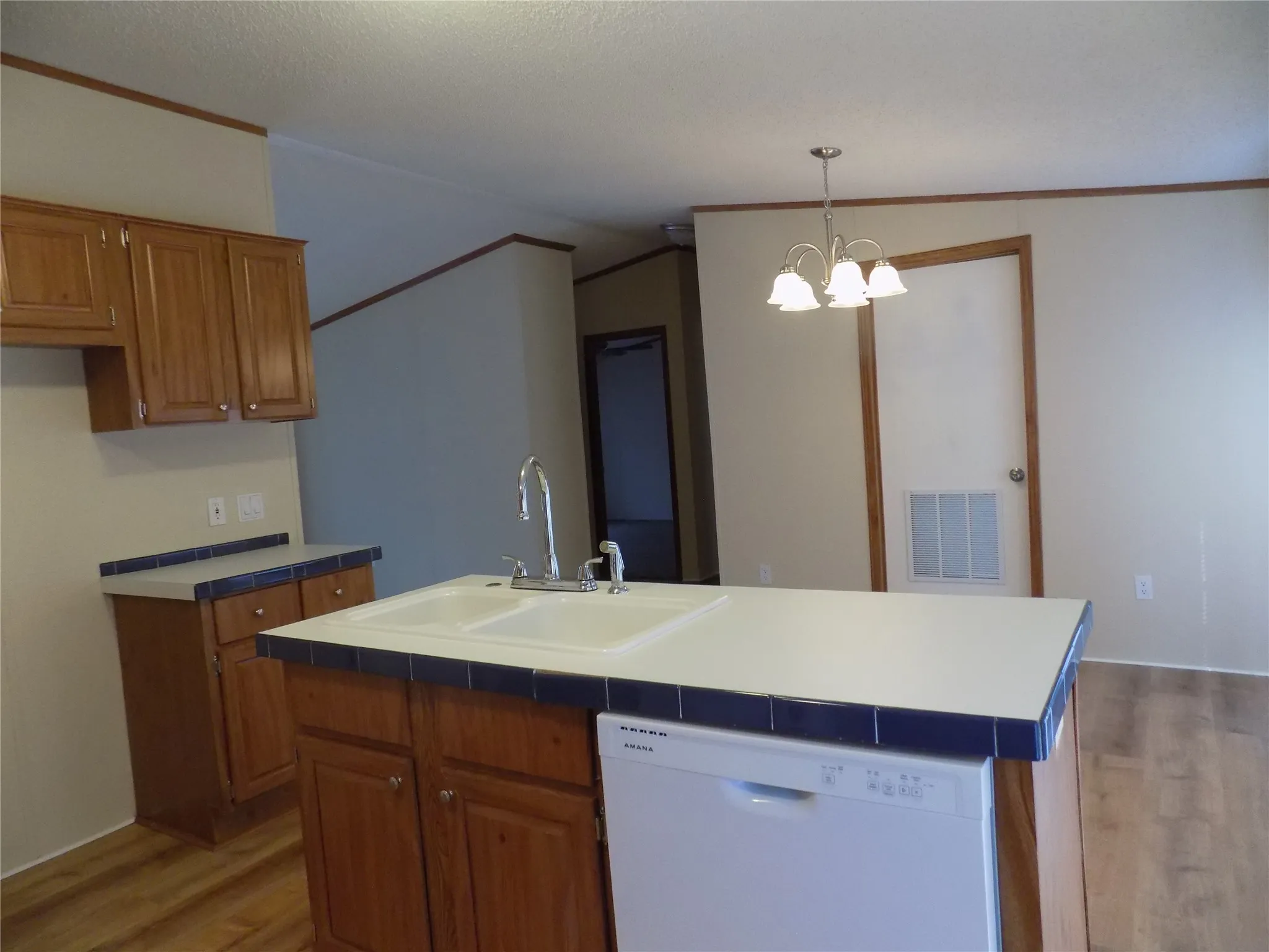 View from kitchen into dining area.