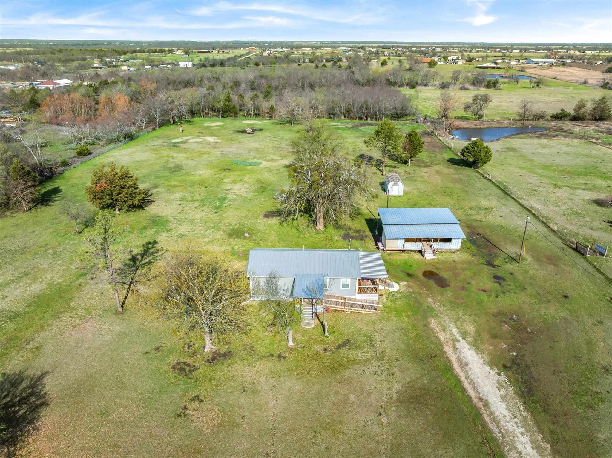 Aerial view of a nearby body of water