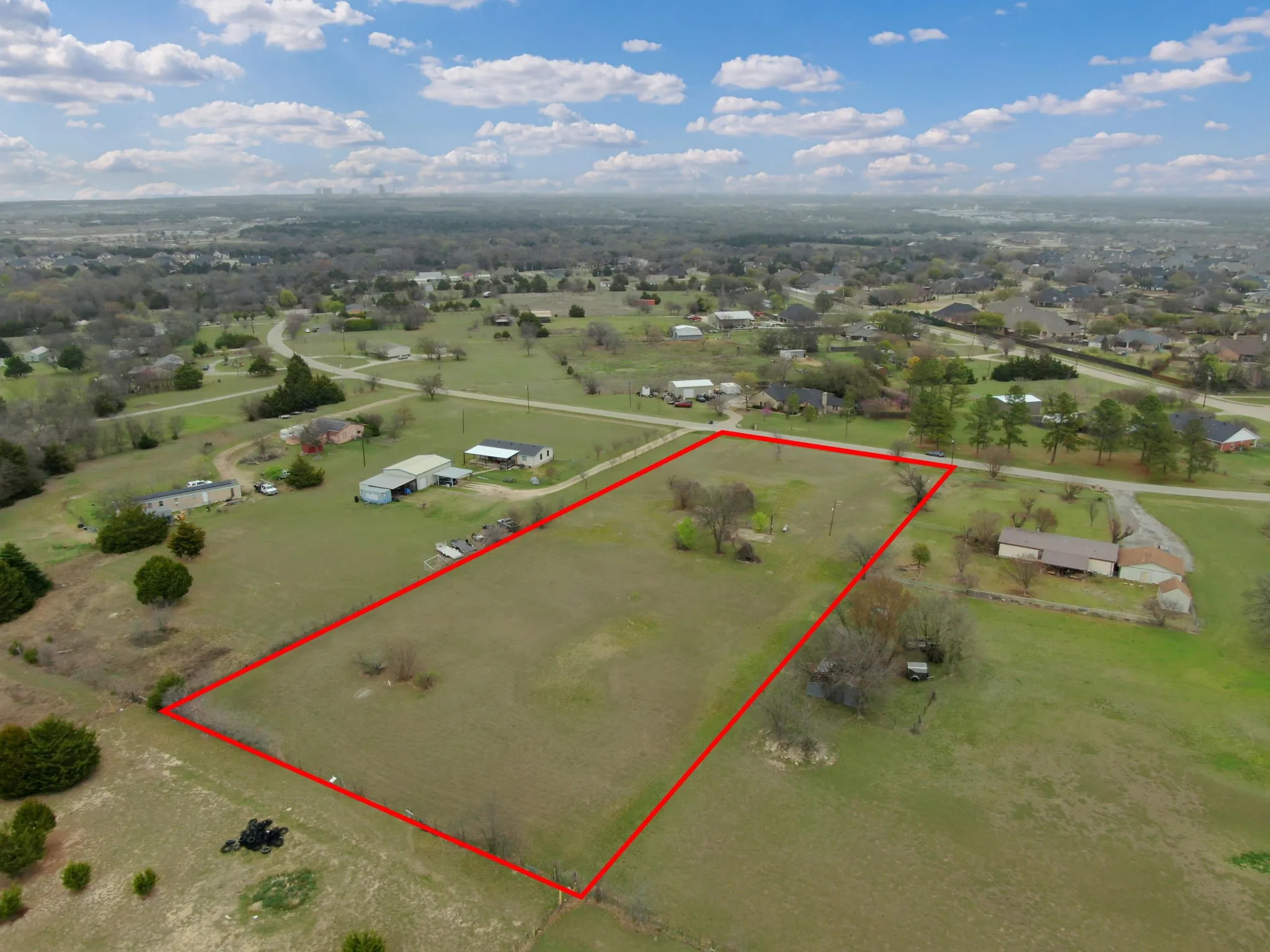 Overview of rural landscape with property boundaries highlighted