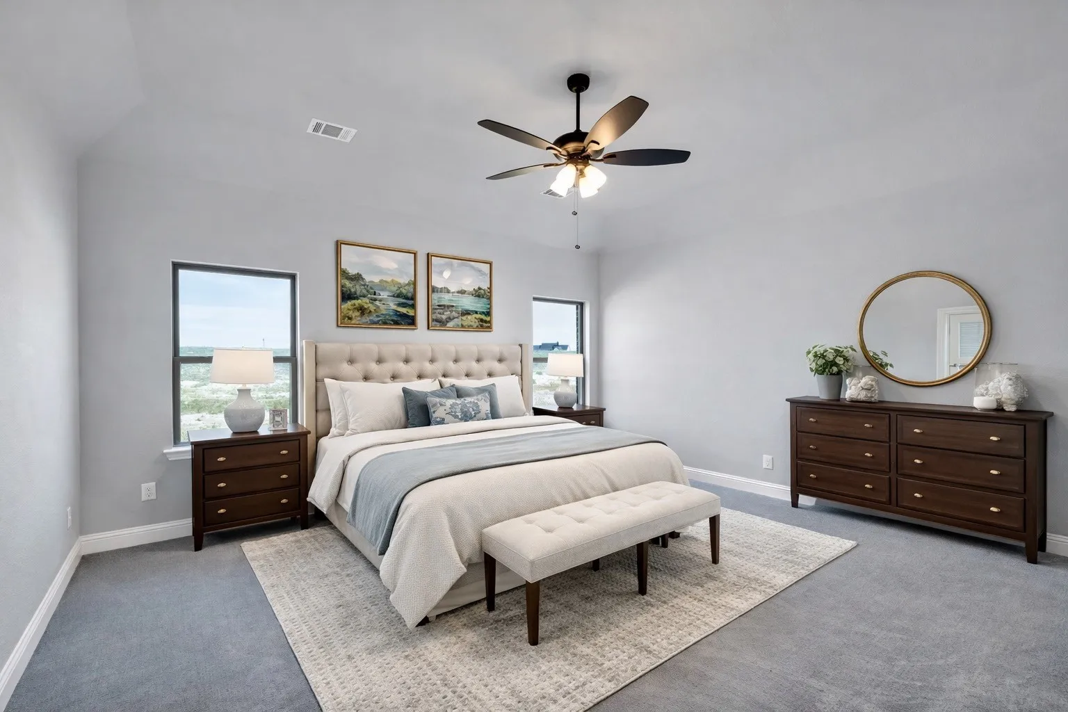Private owner’s retreat with spacious layout and peaceful natural light. Virtually staged
