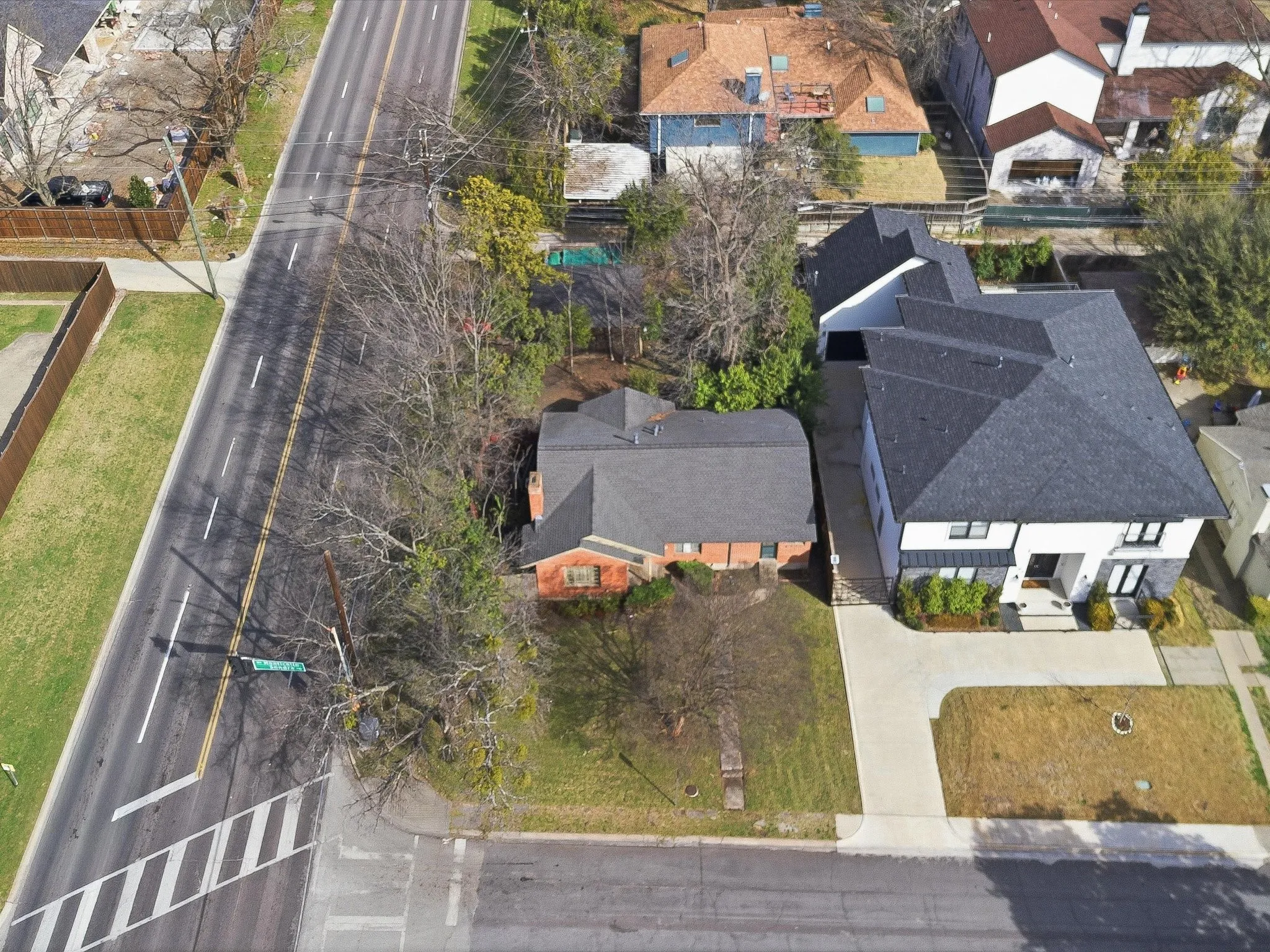 Aerial perspective of suburban area