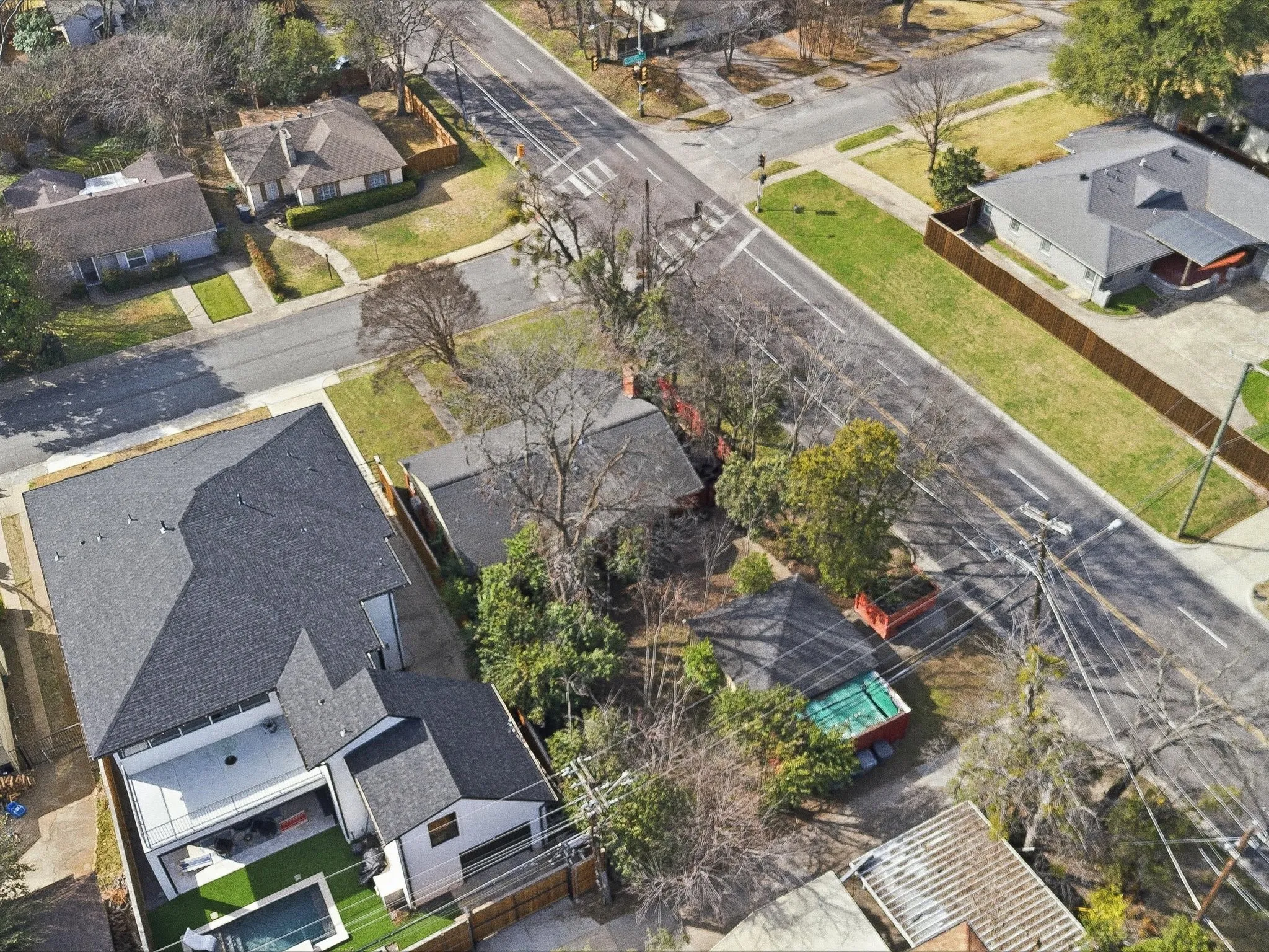 Aerial perspective of suburban area
