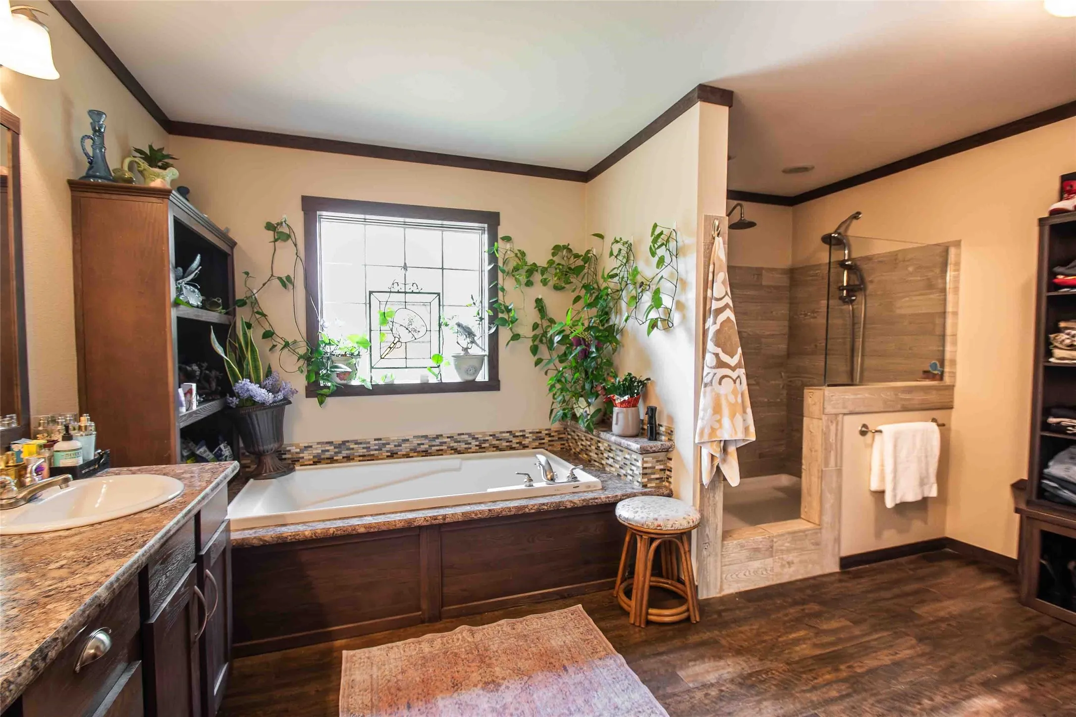 Master bath with tub and shower