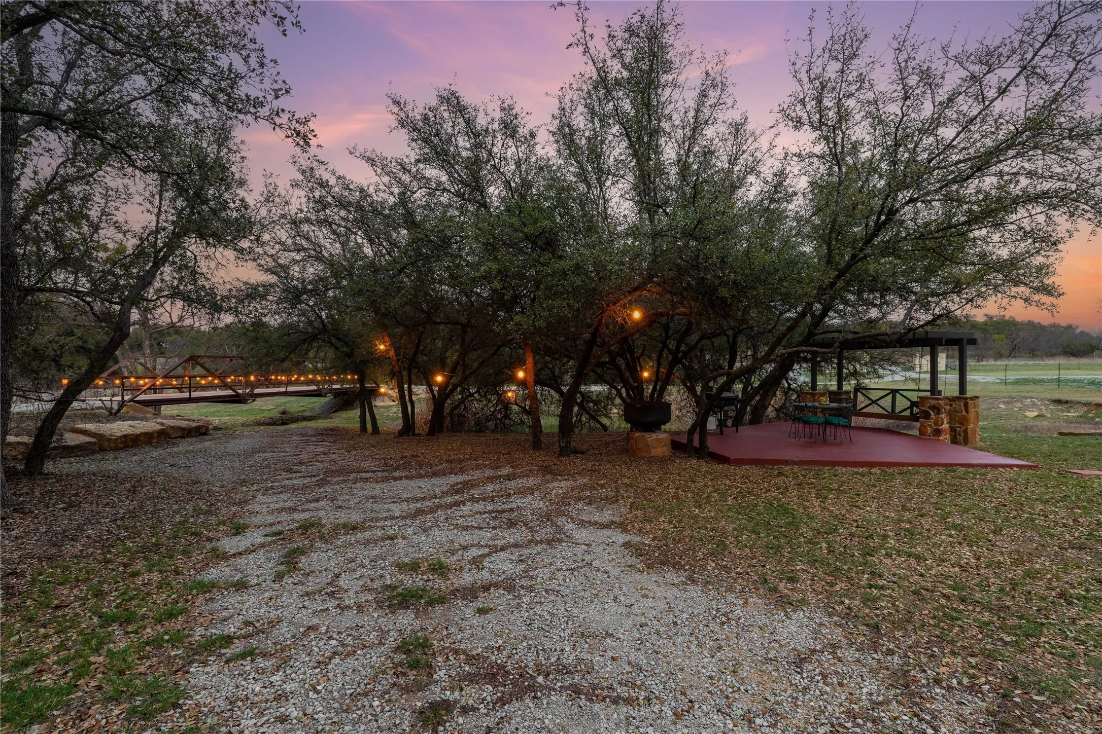 View of yard at dusk