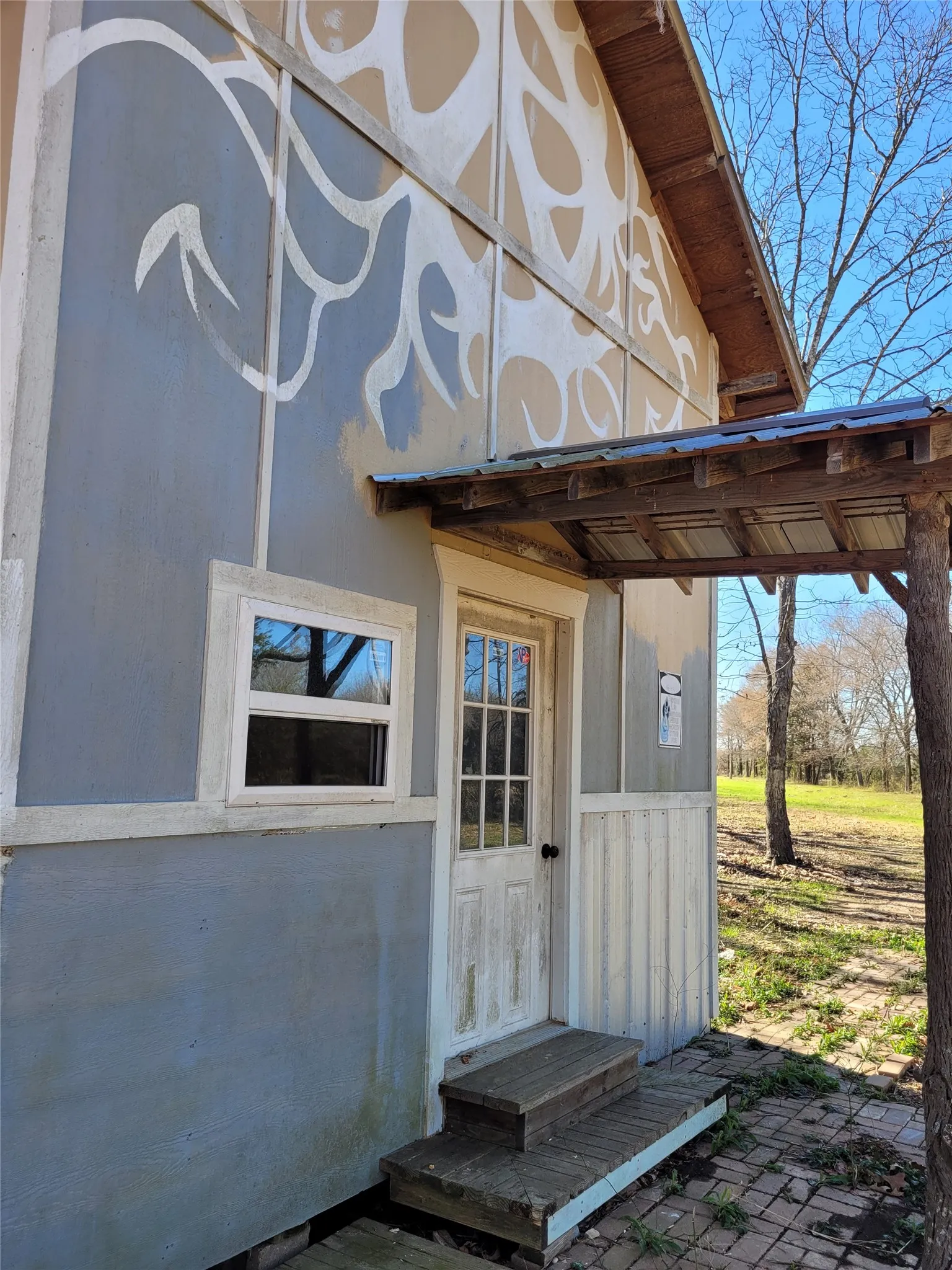 front of unfinished cabin