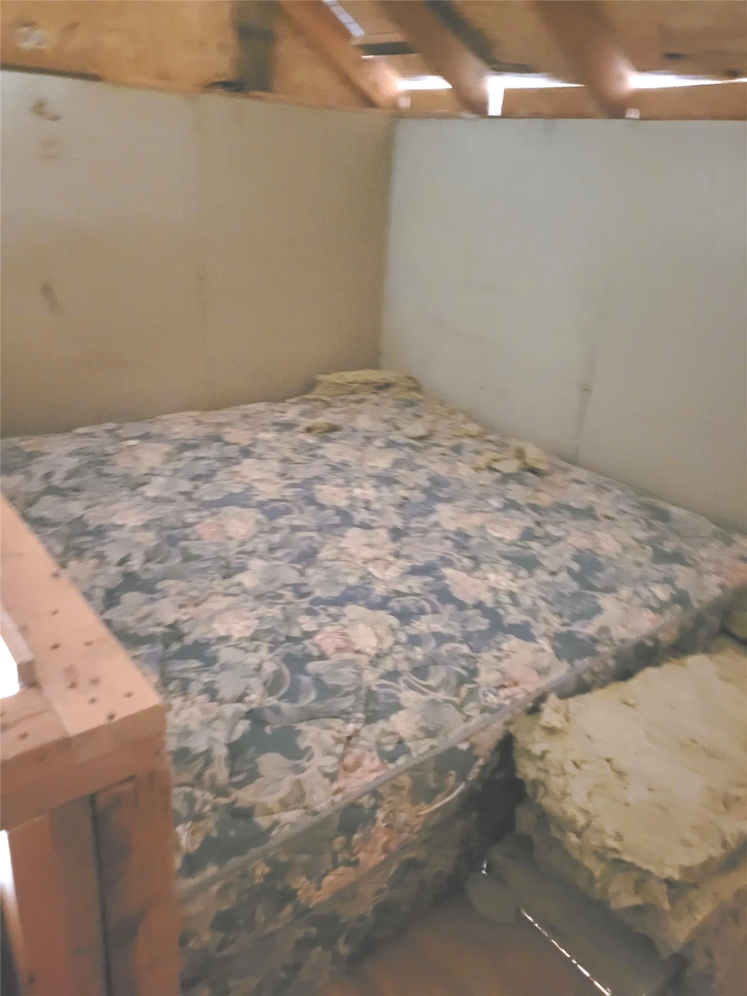 bed area in unfinished loft