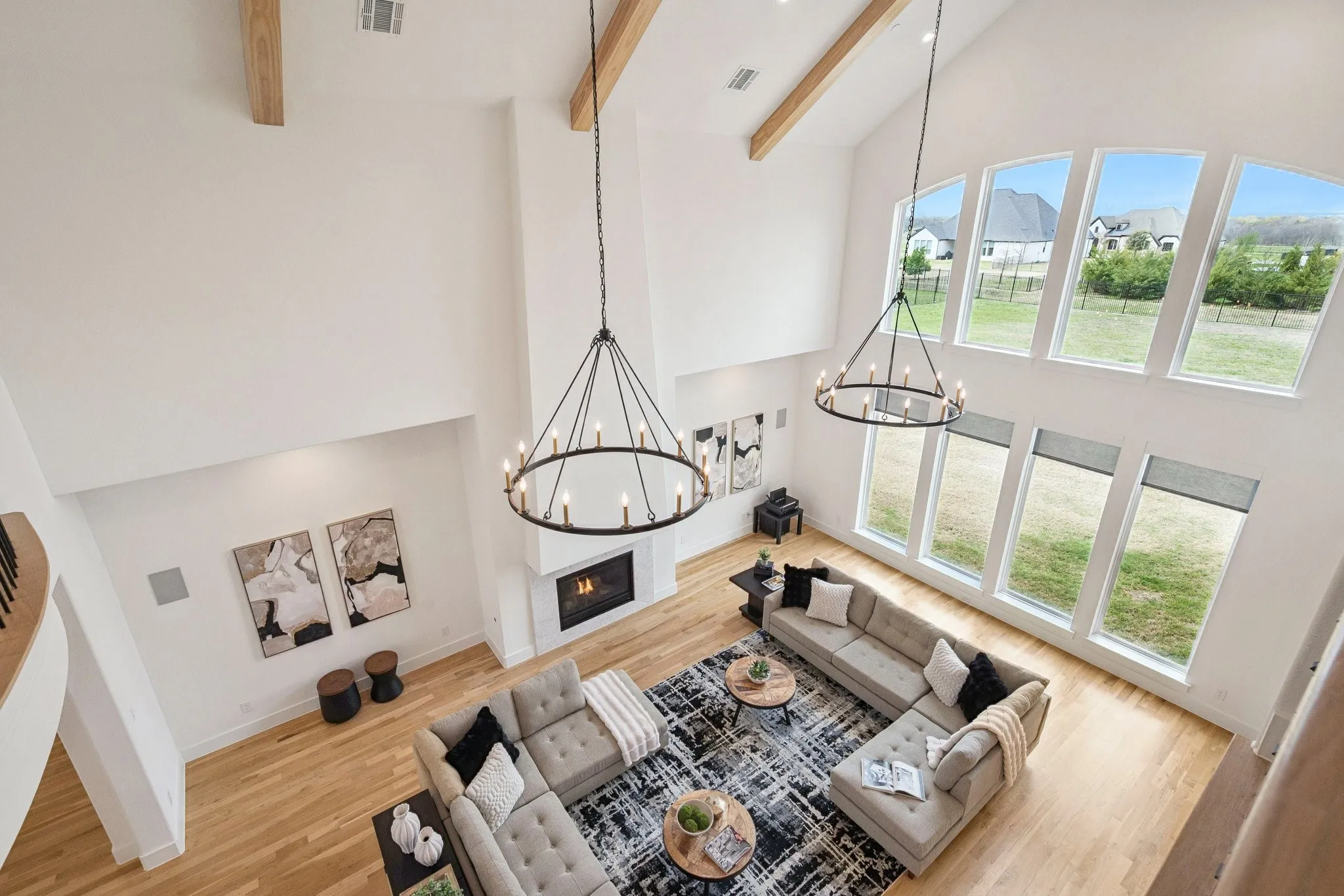 4 lower windows in living room have remote controlled shades