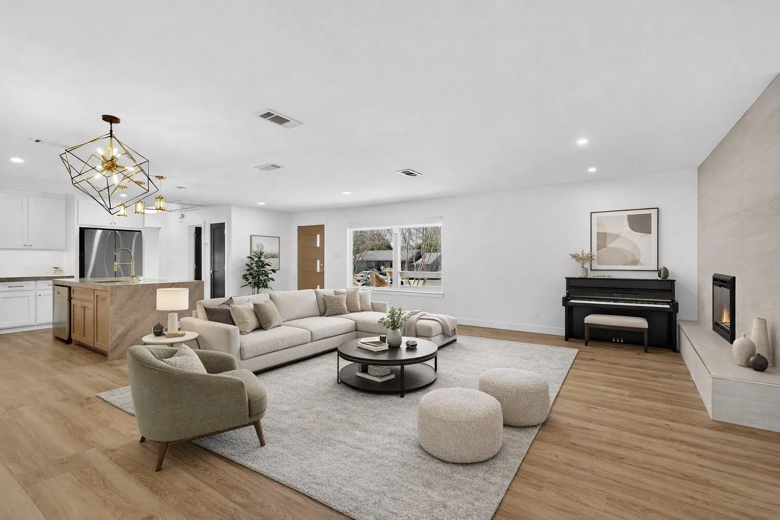 Digitally staged living room