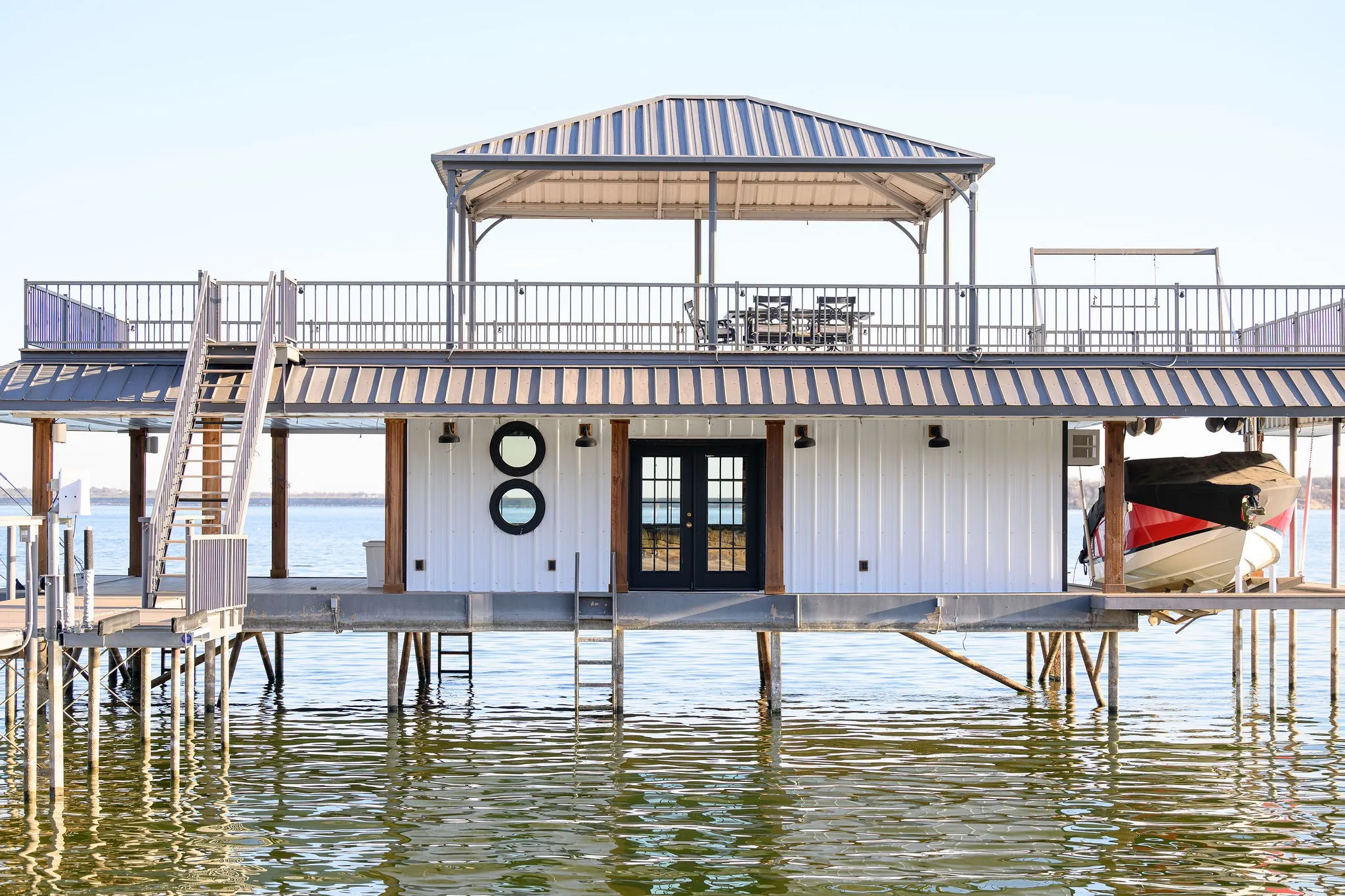 Eagle Manor’s private dock on Eagle Mountain Lake! Perfect for boating, fishing, and sunset views.