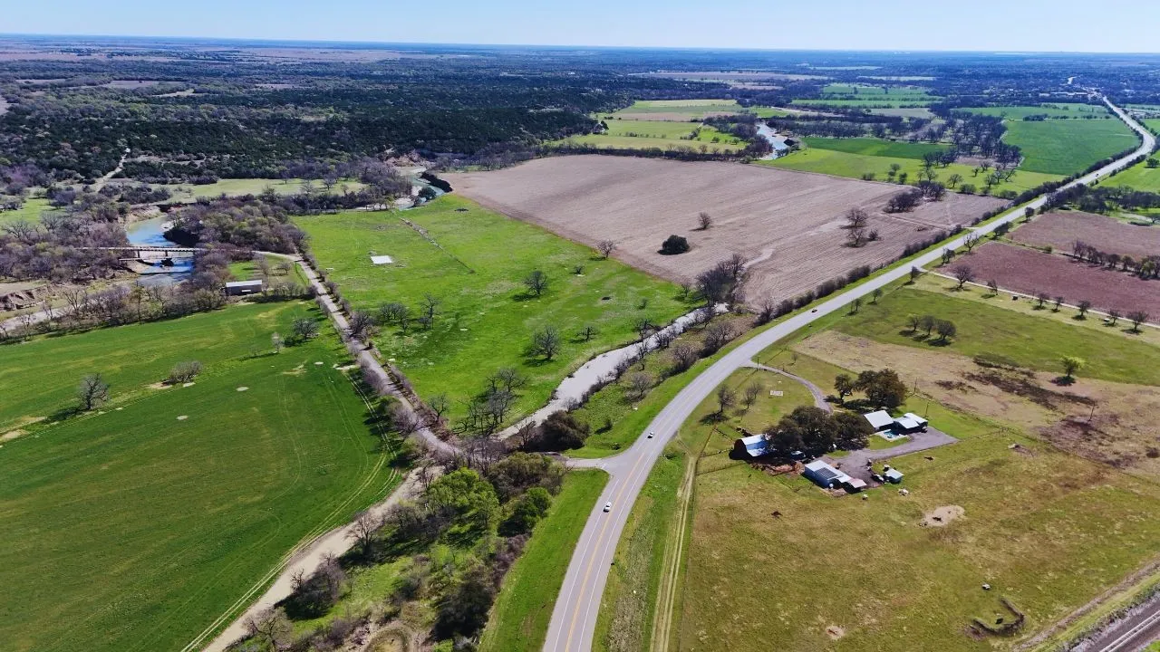 Aerial overview of property's location with rural landscape