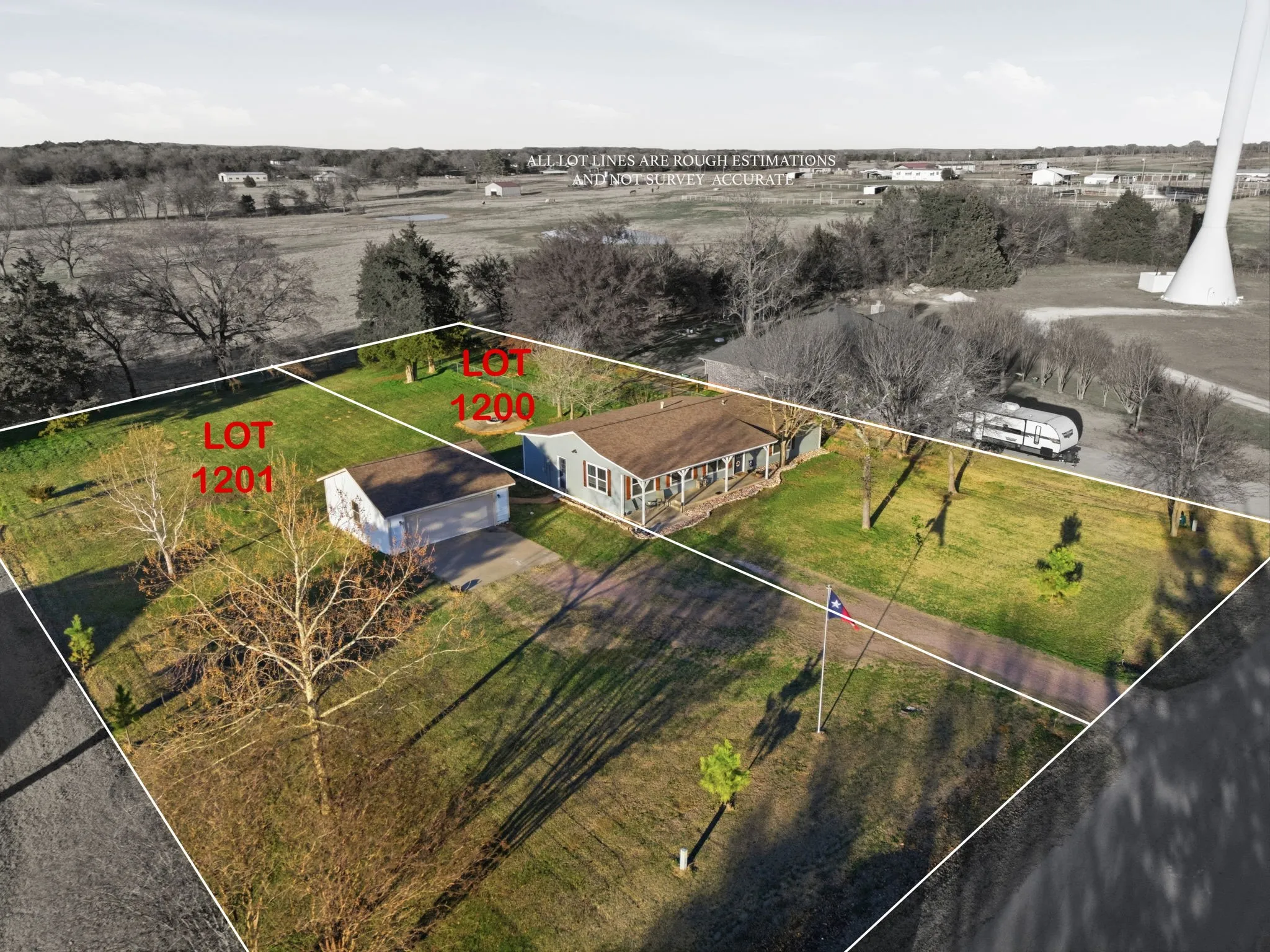 View from above of property with property boundaries highlighted