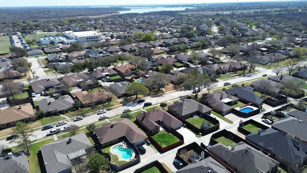 Aerial perspective of suburban area