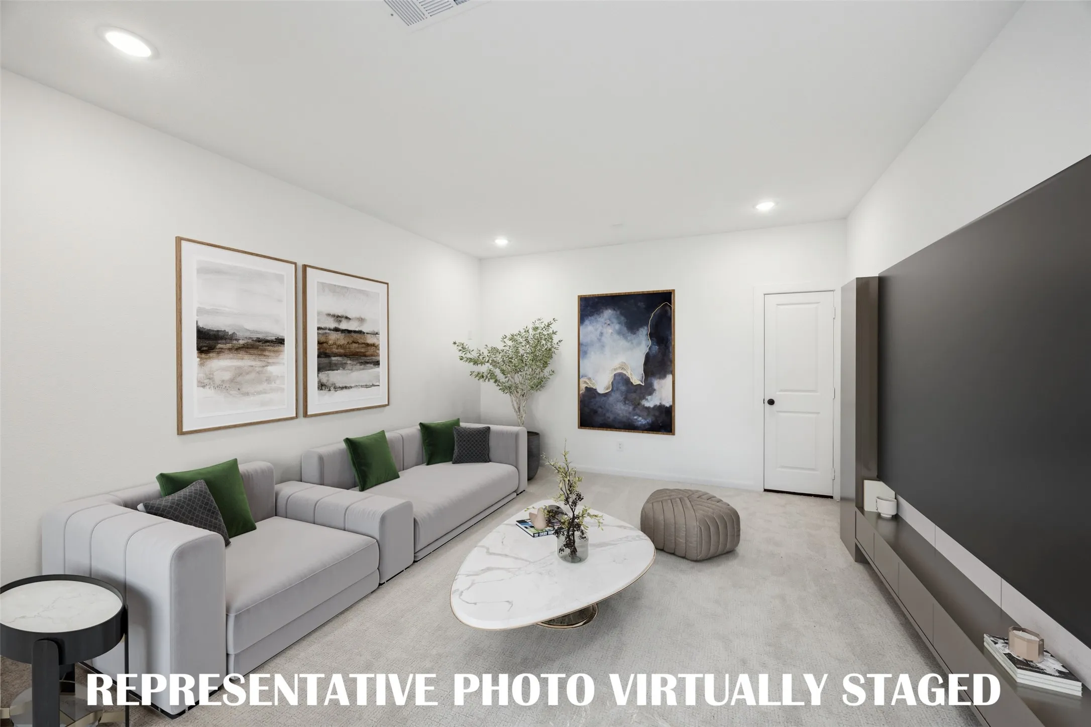 Family movie night has never been more fun in this fantastic media room!  REPRESENTATIVE PHOTO VIRTUALLY STAGED