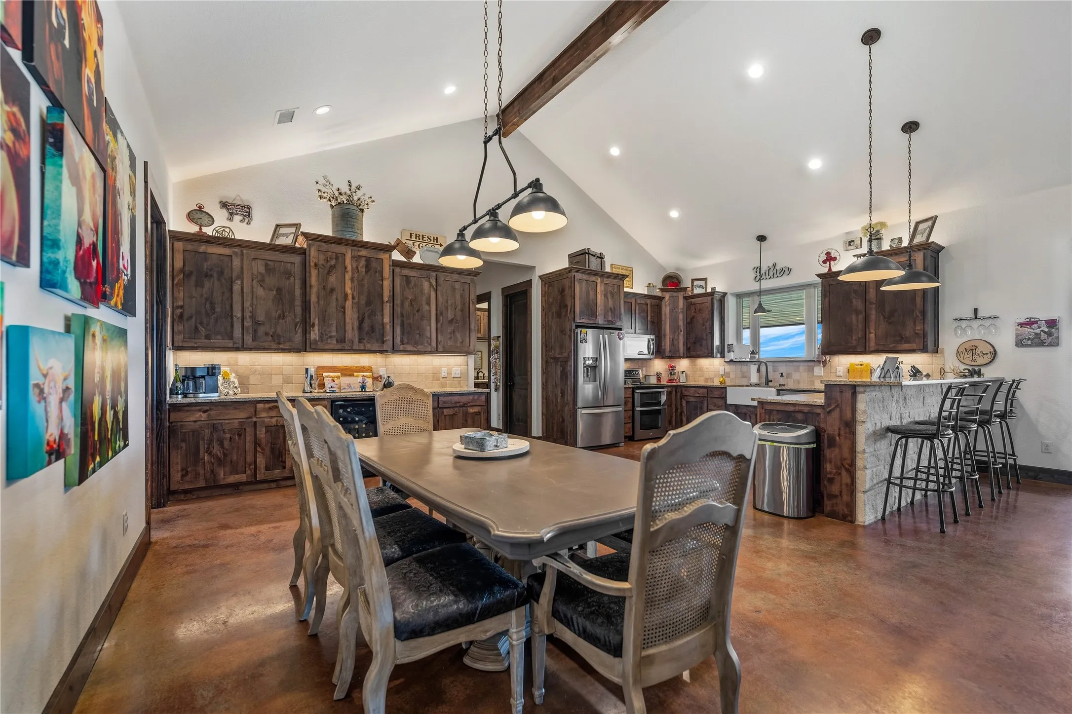 Open dining area connected to kitchen and living space.