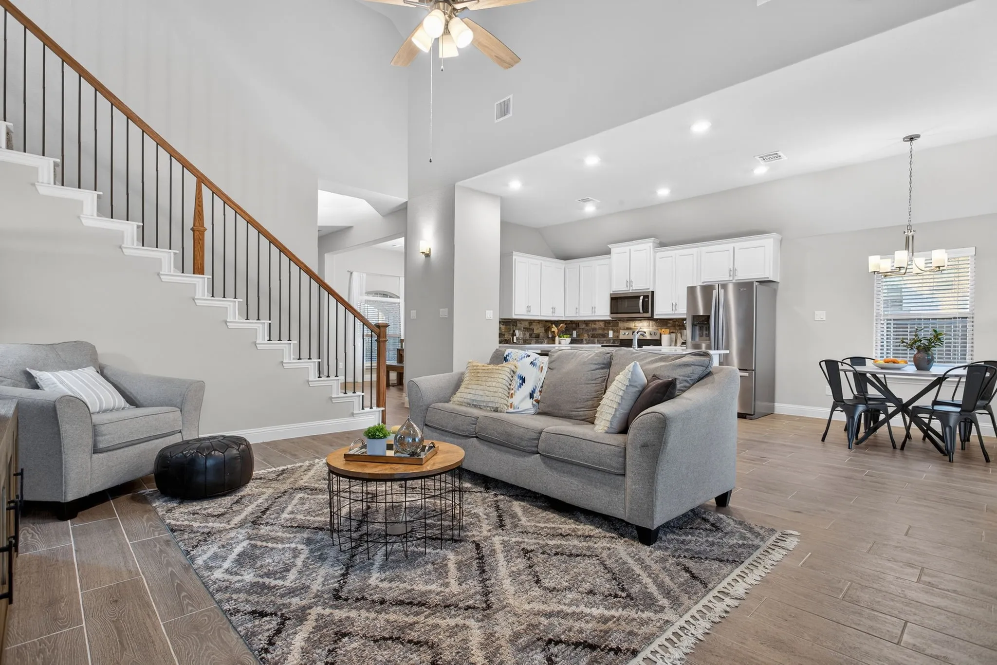 Another view towards the kitchen and staircase.