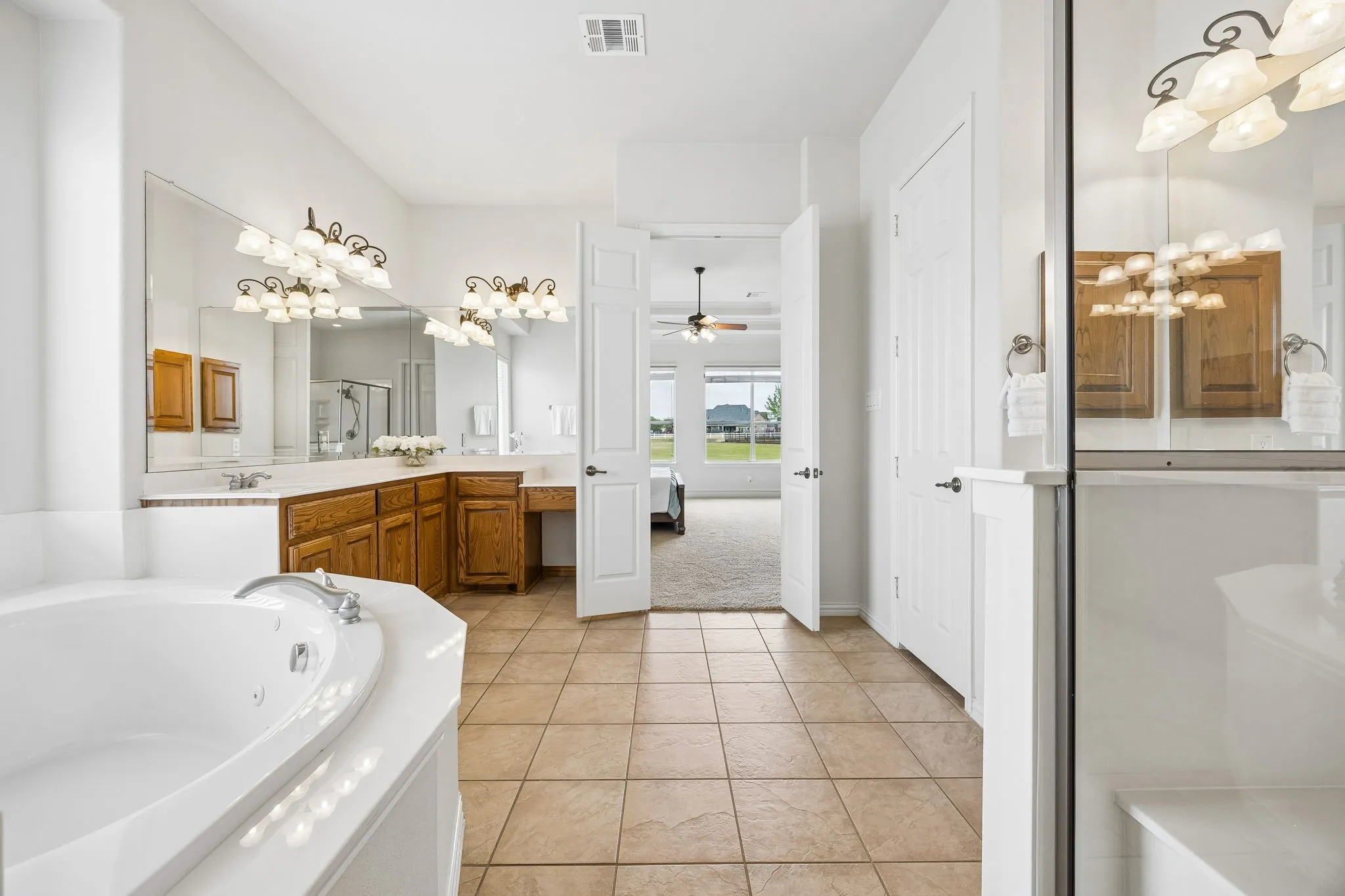 Primary bath with dual vanities