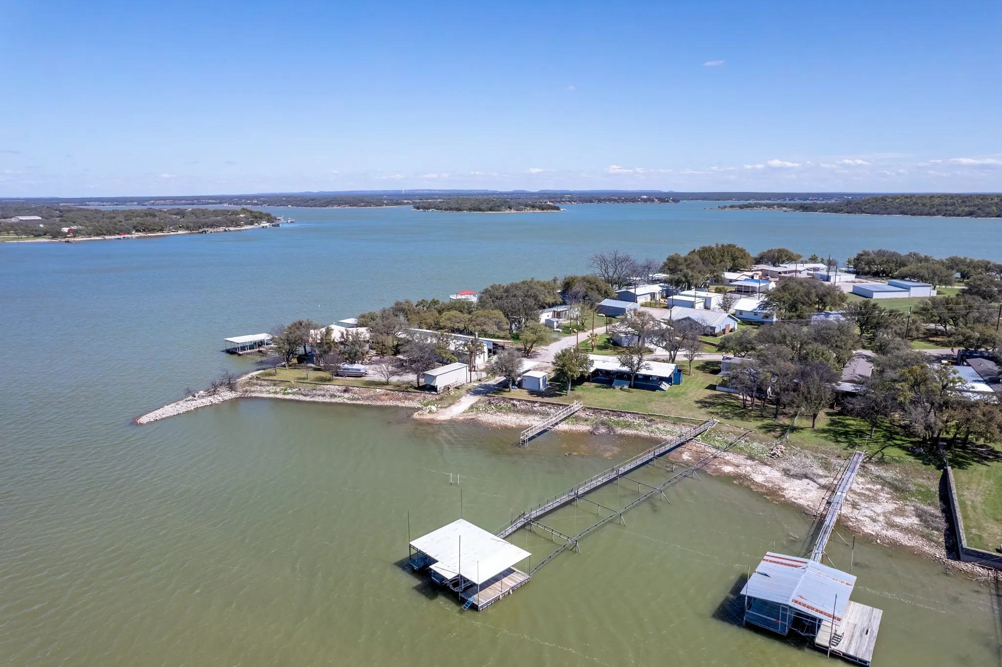 Aerial view of a nearby body of water