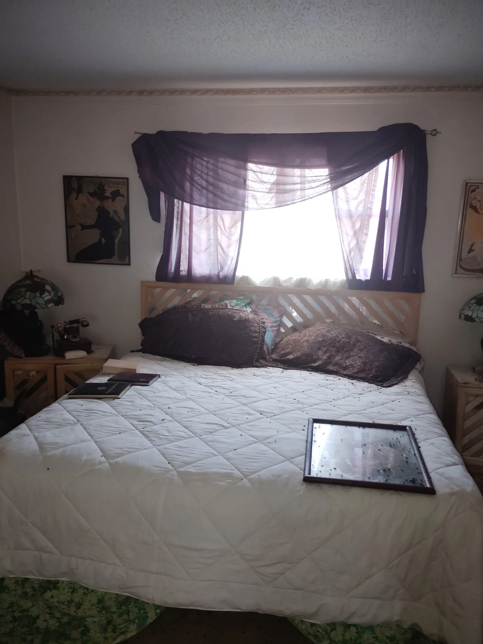 Bedroom with multiple windows and a textured ceiling