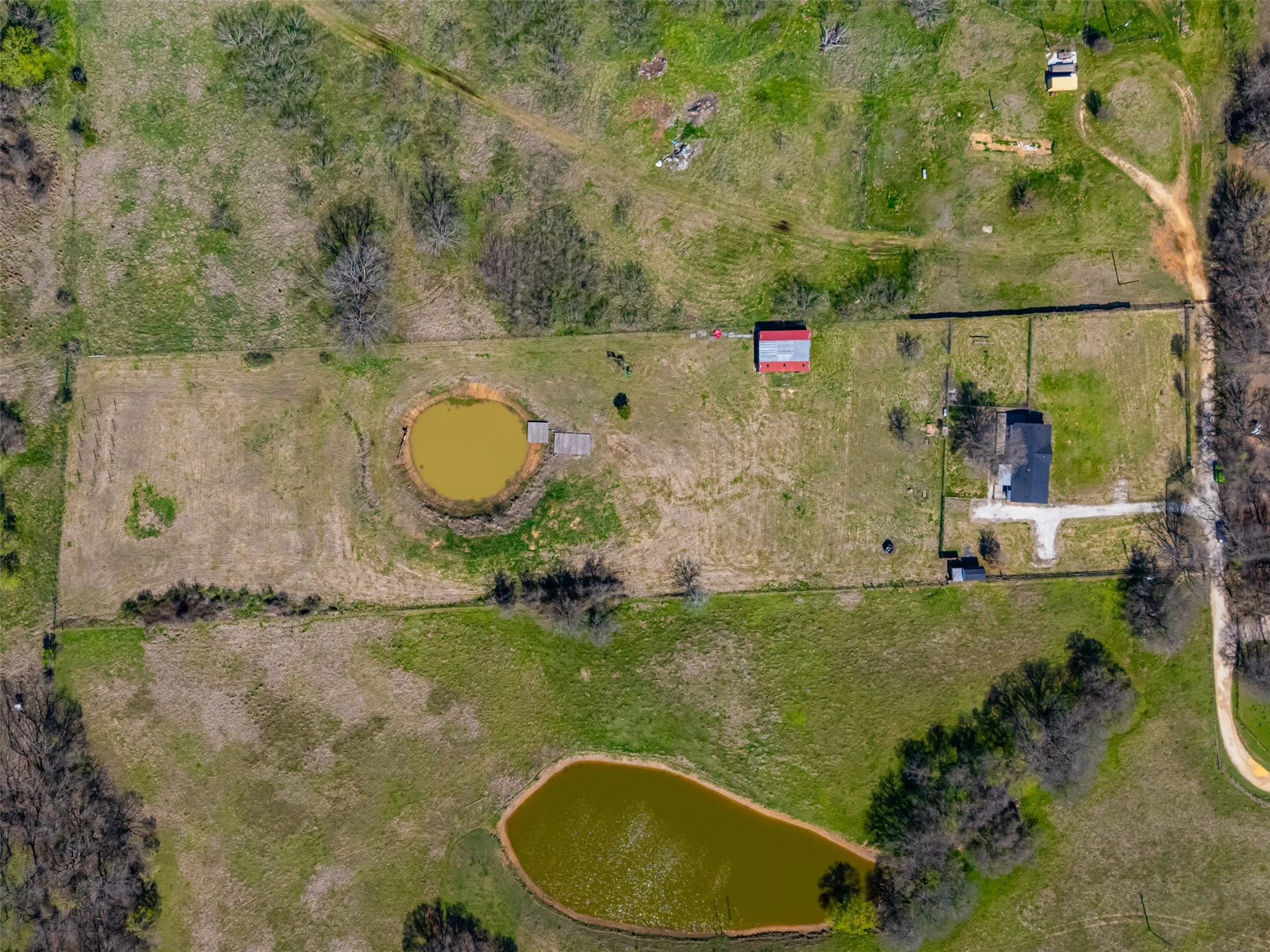 Aerial perspective of rural property near Lake Whitney in Hill County Texas