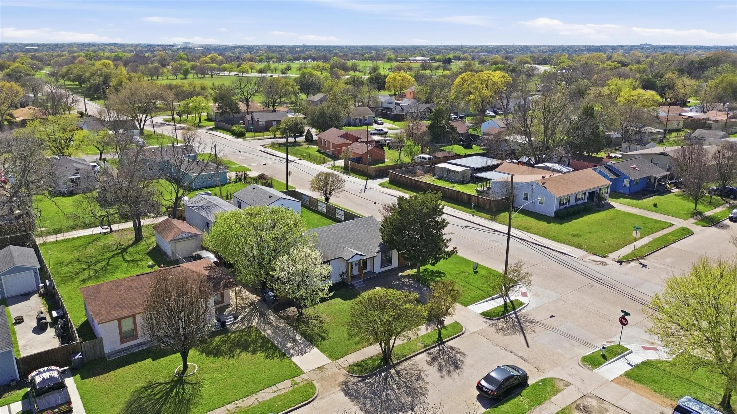 Aerial perspective of suburban area