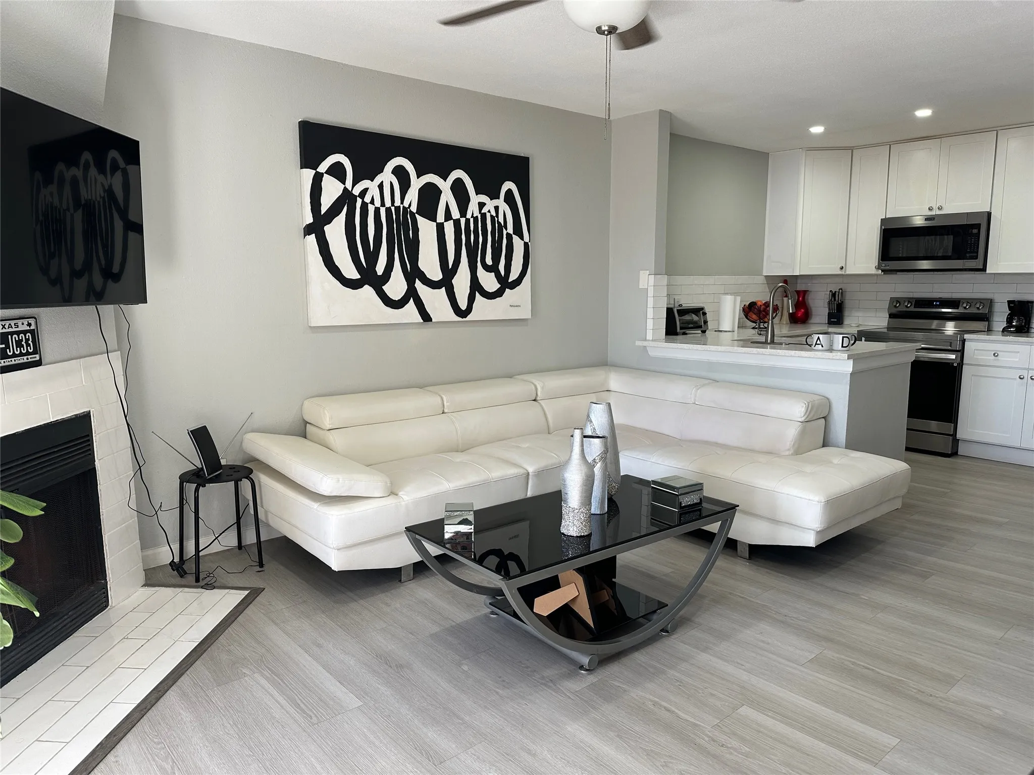 Living area featuring a fireplace